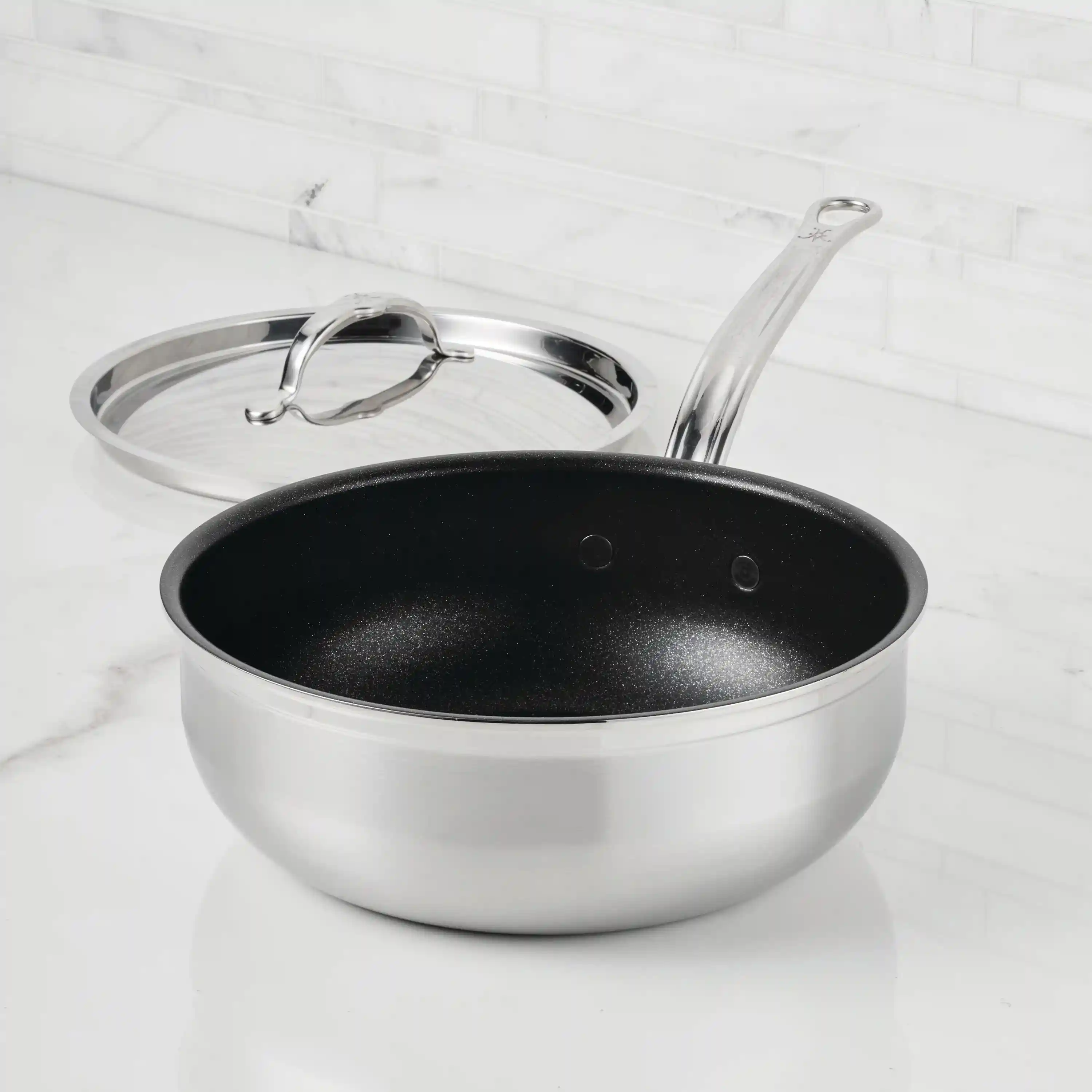 Brushed Clad Stainless Steel TITUM® Nonstick Essential Pan with Lid, 3.5-Quart - Image 3