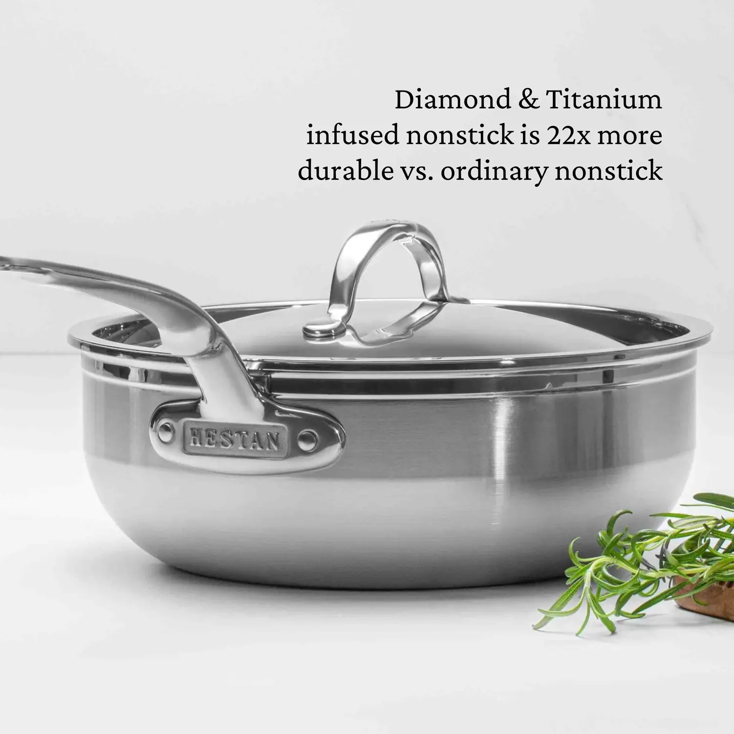 Brushed Clad Stainless Steel TITUM® Nonstick Essential Pan with Lid, 3.5-Quart - Image 5