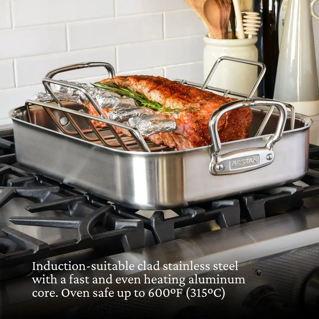 Brushed Clad Stainless Steel Roasters with Rack - Image 11