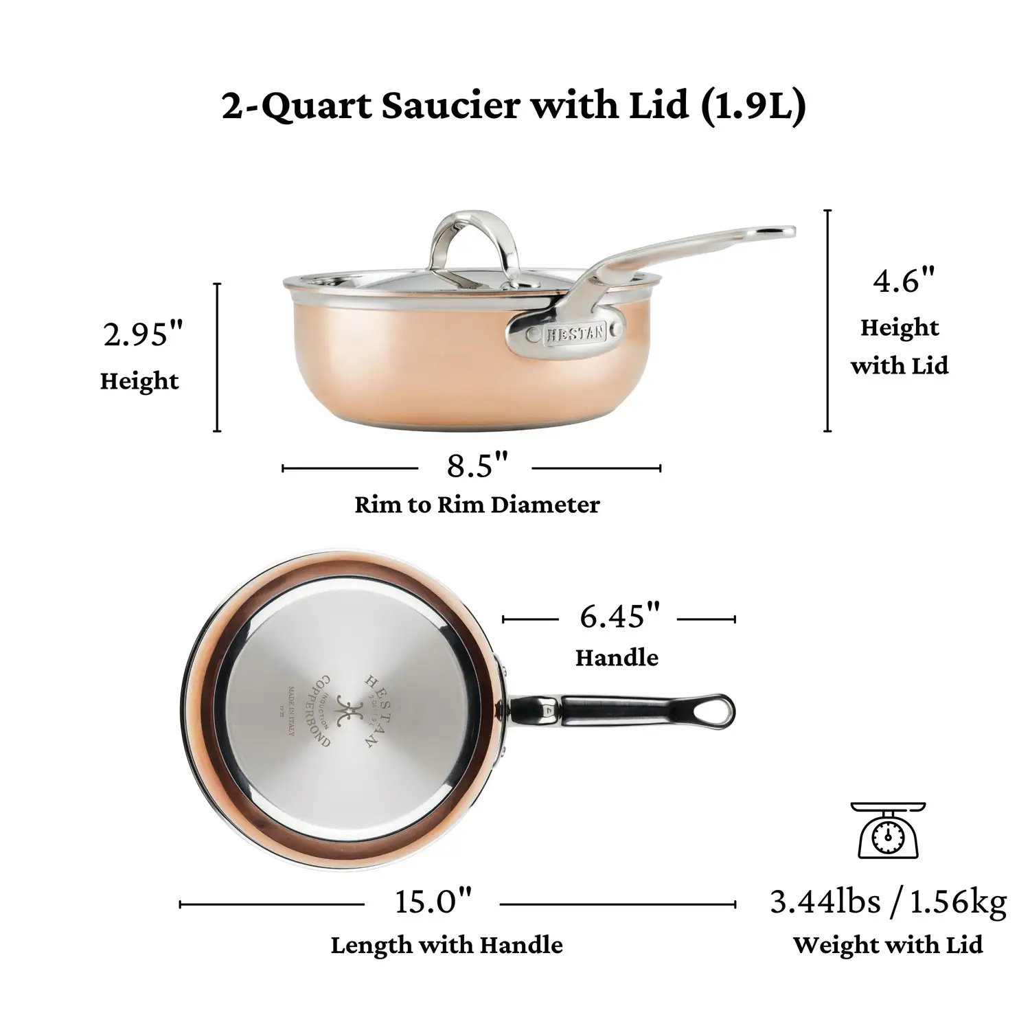 Copper Induction Saucier Pan, 2-Quart - Image 10