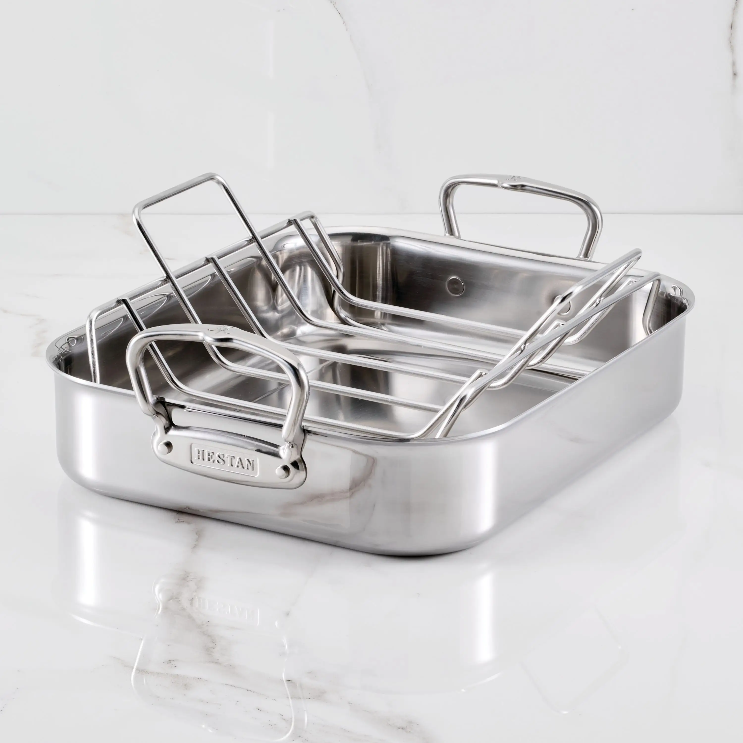 Polished Clad Stainless Steel Roasters with Rack - Image 4