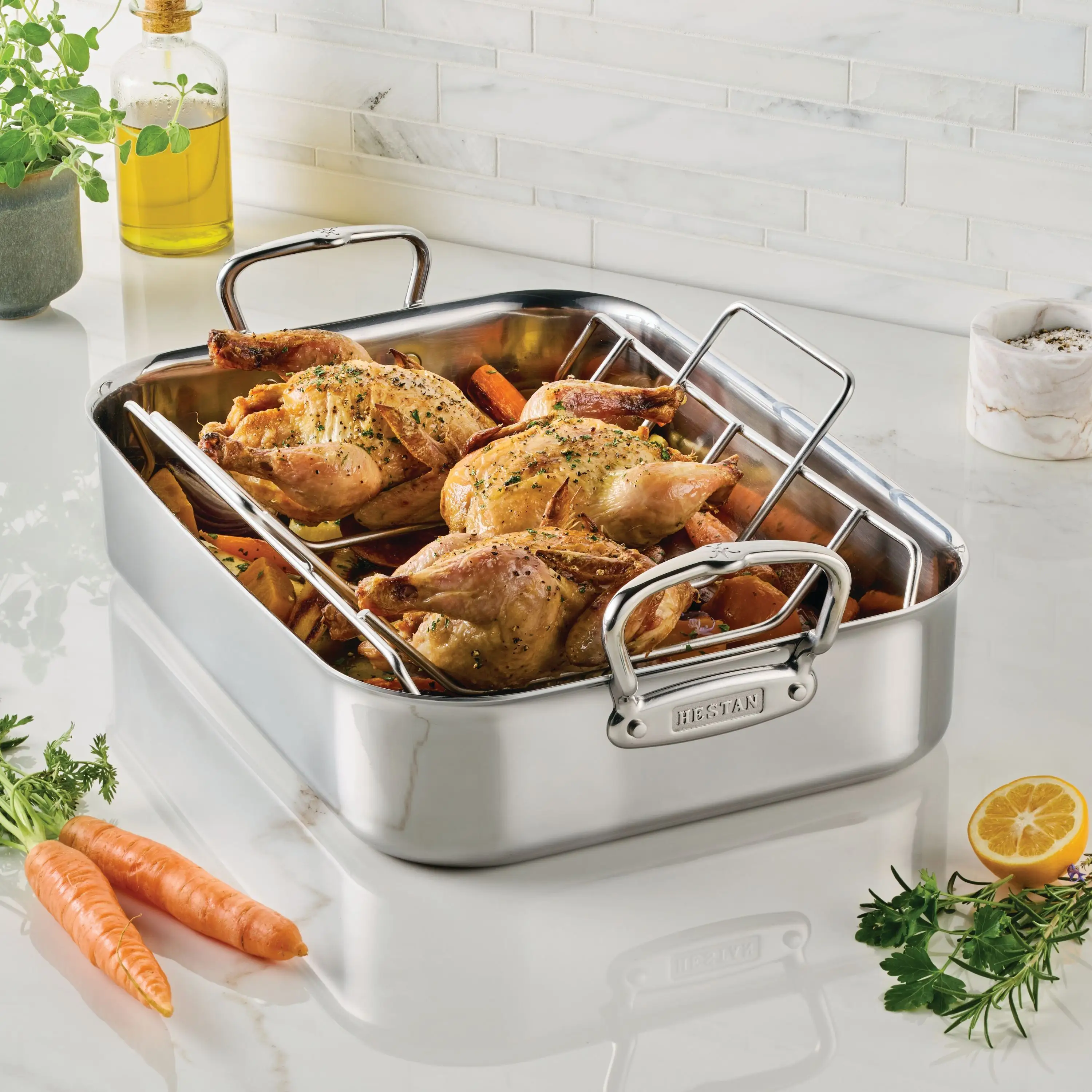 Polished Clad Stainless Steel Roasters with Rack - Image 5
