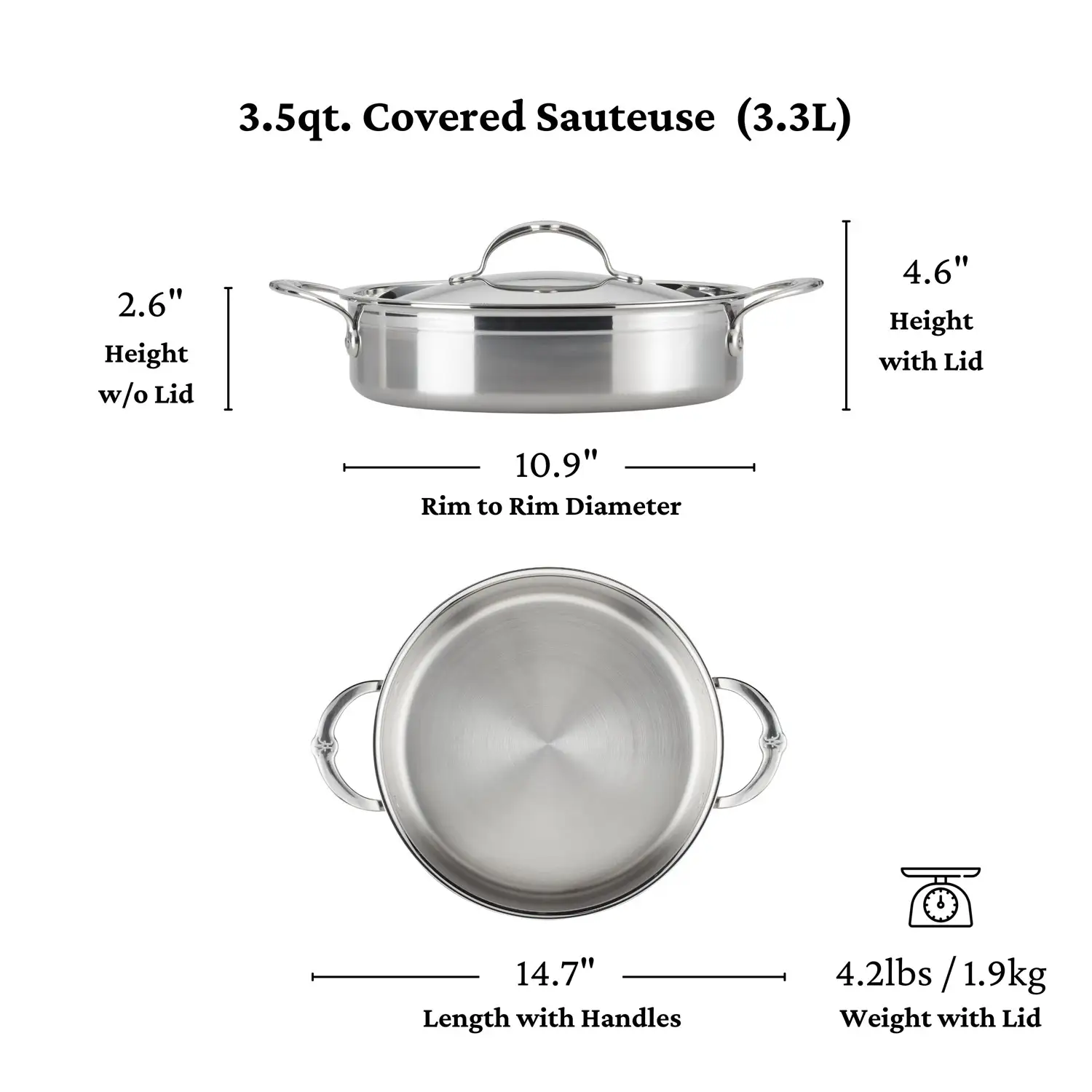 Brushed Clad Stainless Steel Braiser with Lid, 3.5-Quart - Image 9