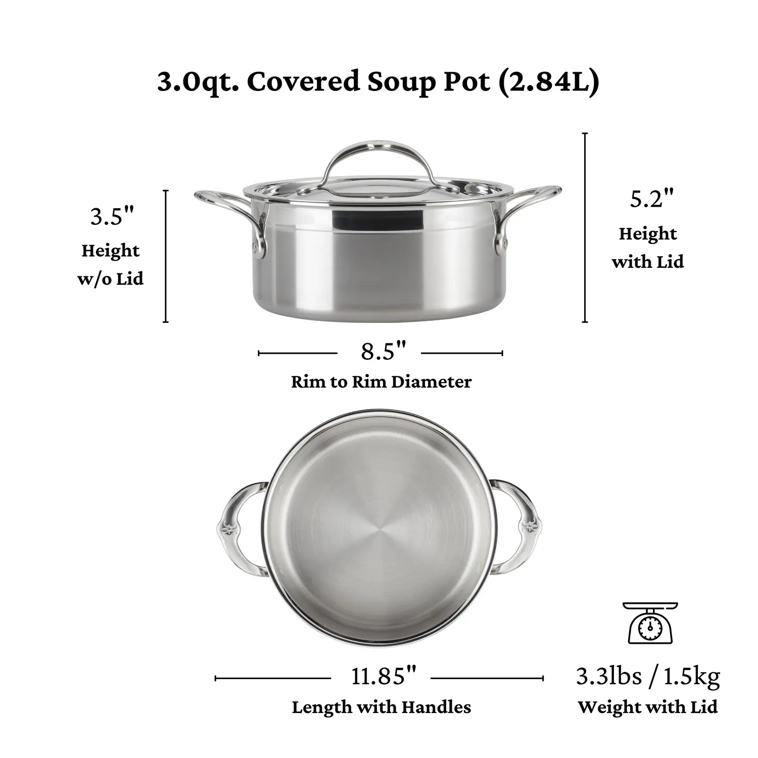 Brushed Clad Stainless Steel Soup Pot with Lid, 3-Quart - Image 11