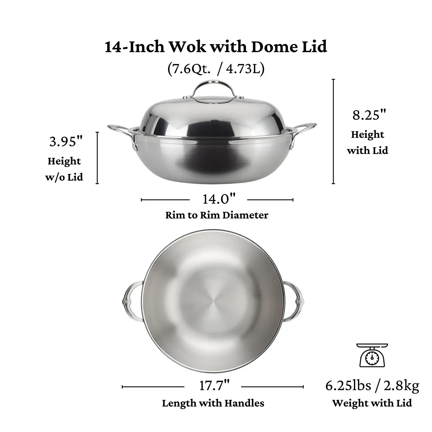 Brushed Clad Stainless Steel Wok with Dome Lid, 14-Inch - Image 11