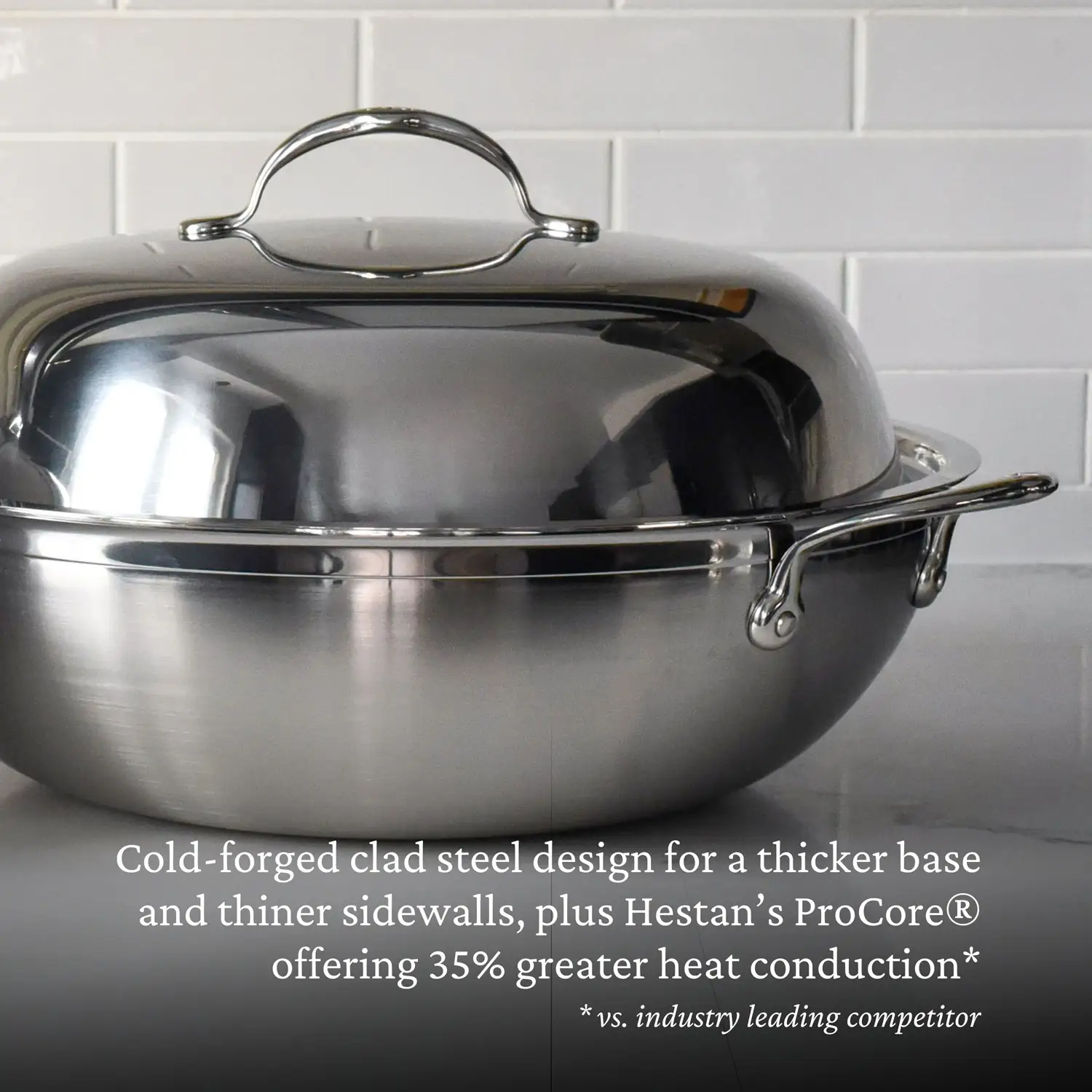 Brushed Clad Stainless Steel Wok with Dome Lid, 14-Inch - Image 3