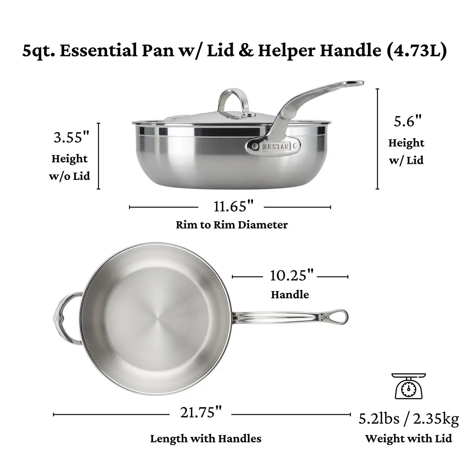 Brushed Clad Stainless Steel Essential Pans with Lid - Image 13