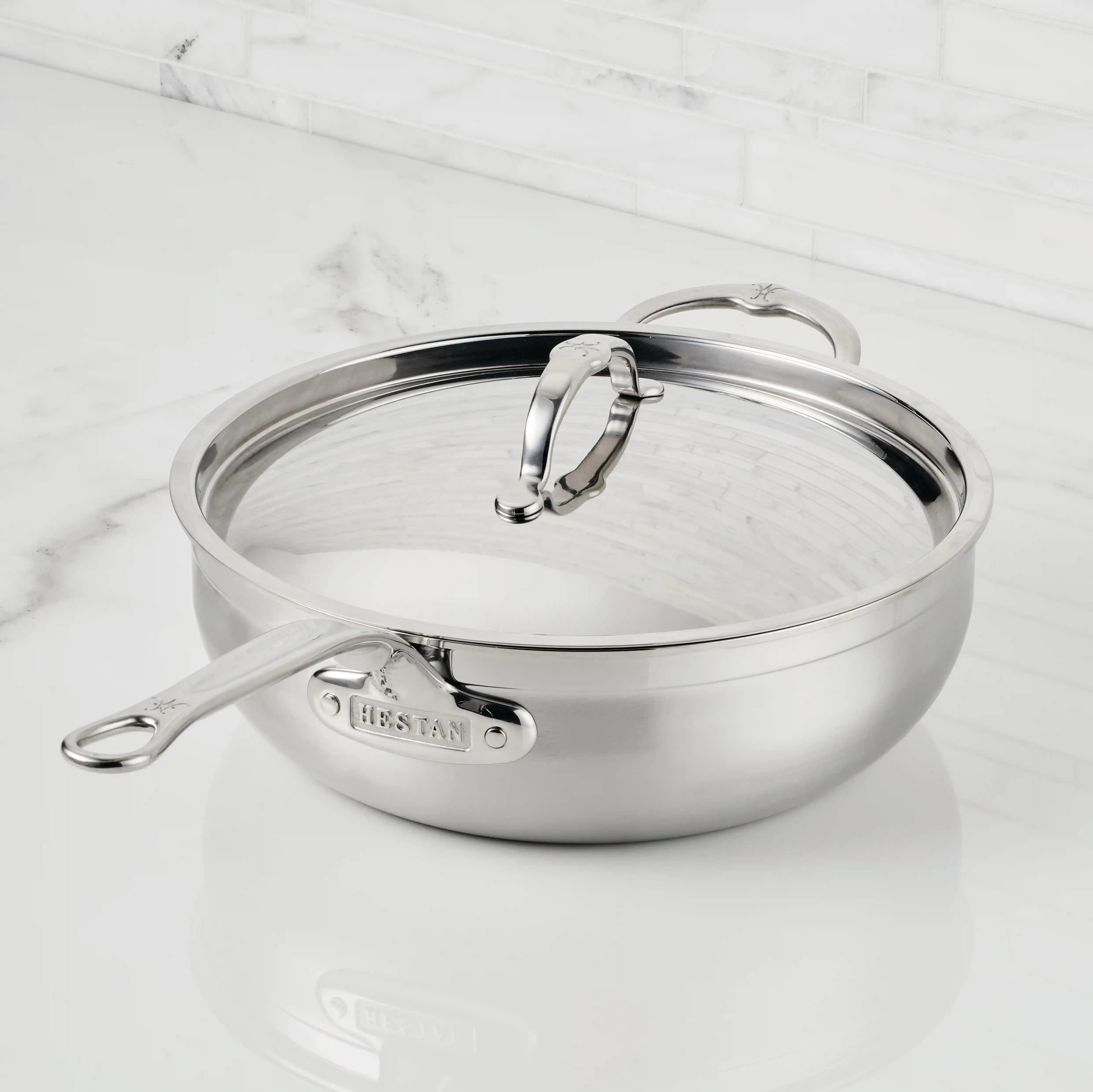 Brushed Clad Stainless Steel Essential Pans with Lid - Image 3