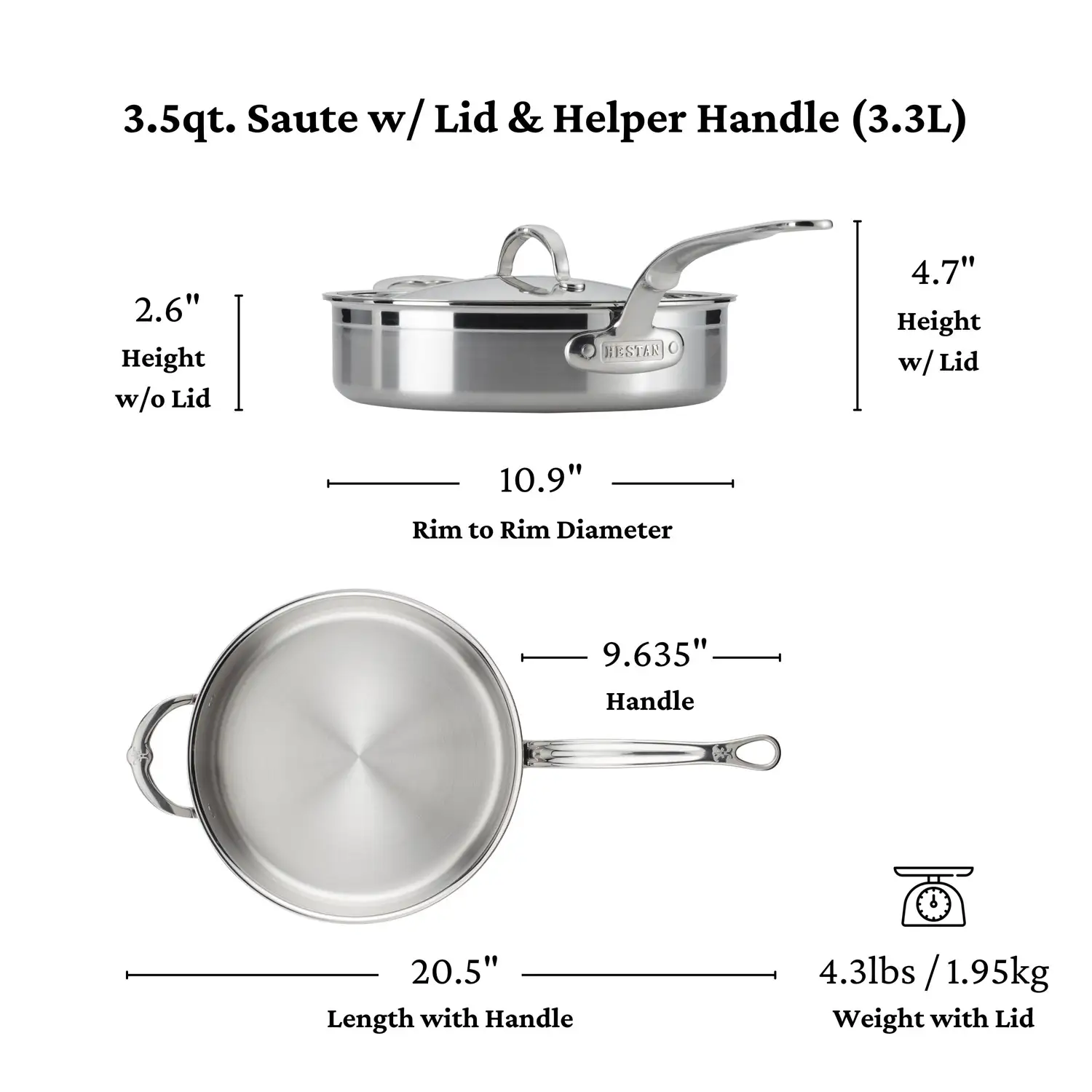 Brushed Clad Stainless Steel Sauté Pans with Lid - Image 14