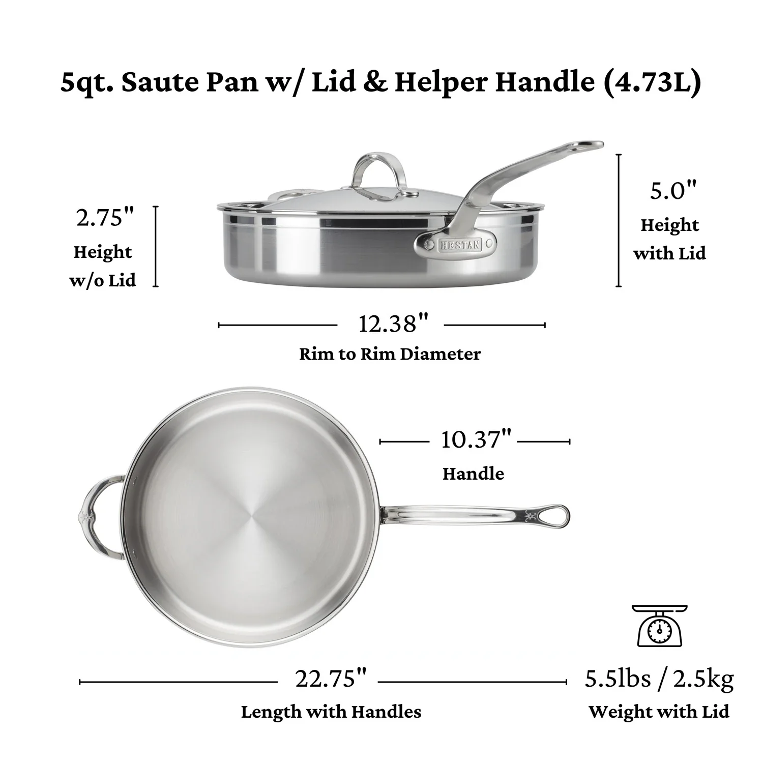 Brushed Clad Stainless Steel Sauté Pans with Lid - Image 15