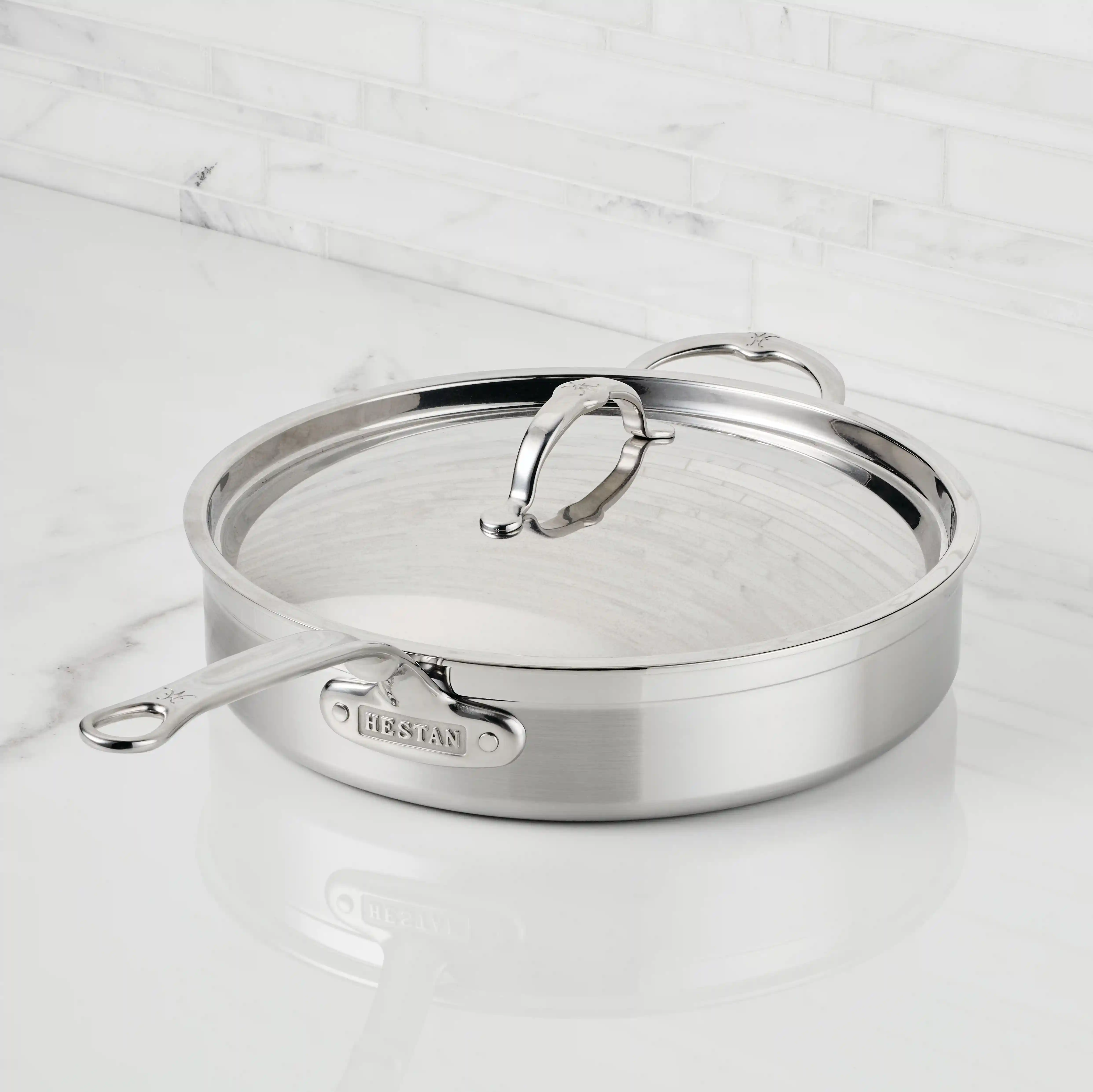 Brushed Clad Stainless Steel Sauté Pans with Lid - Image 3