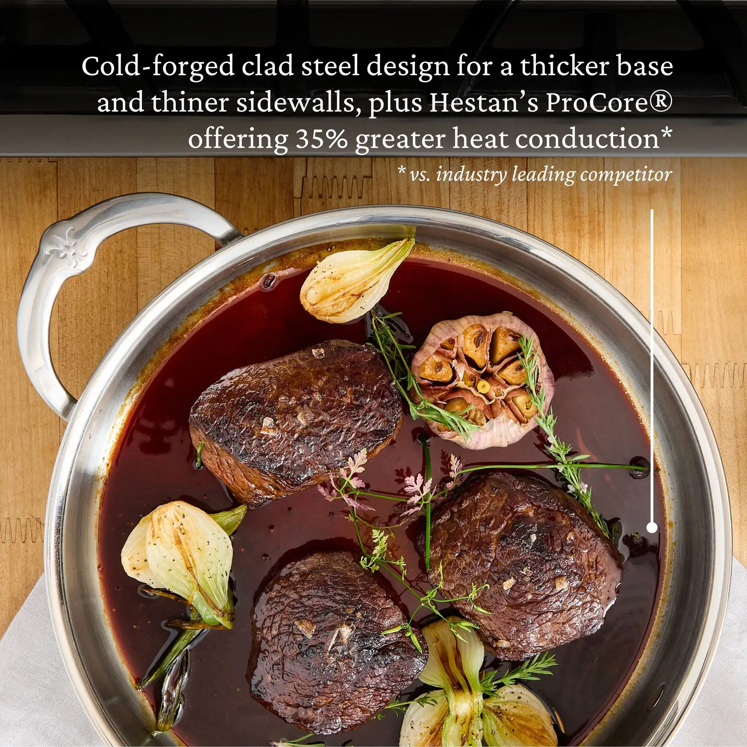 Brushed Clad Stainless Steel Sauté Pans with Lid - Image 6