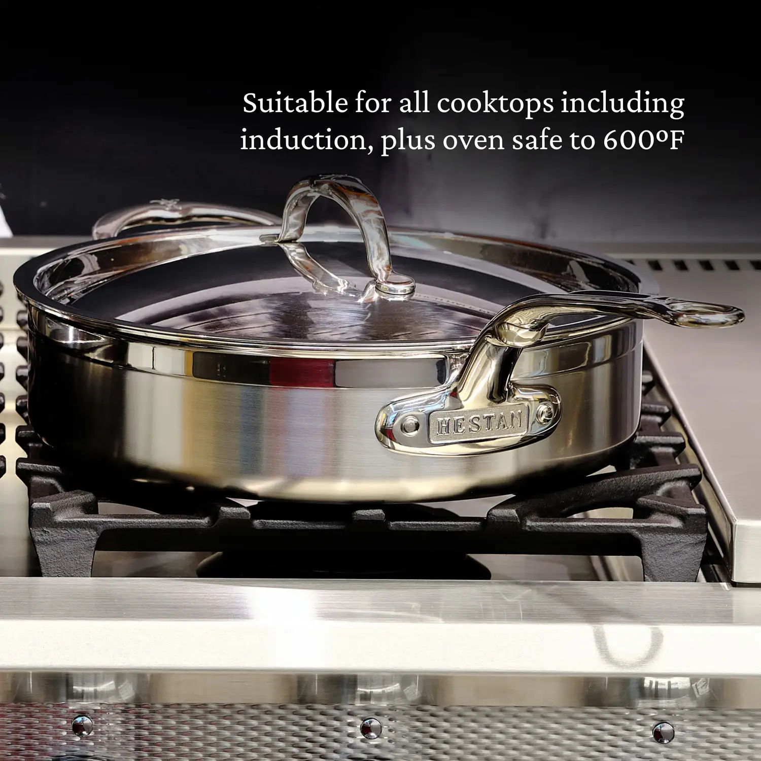 Brushed Clad Stainless Steel Sauté Pans with Lid - Image 9