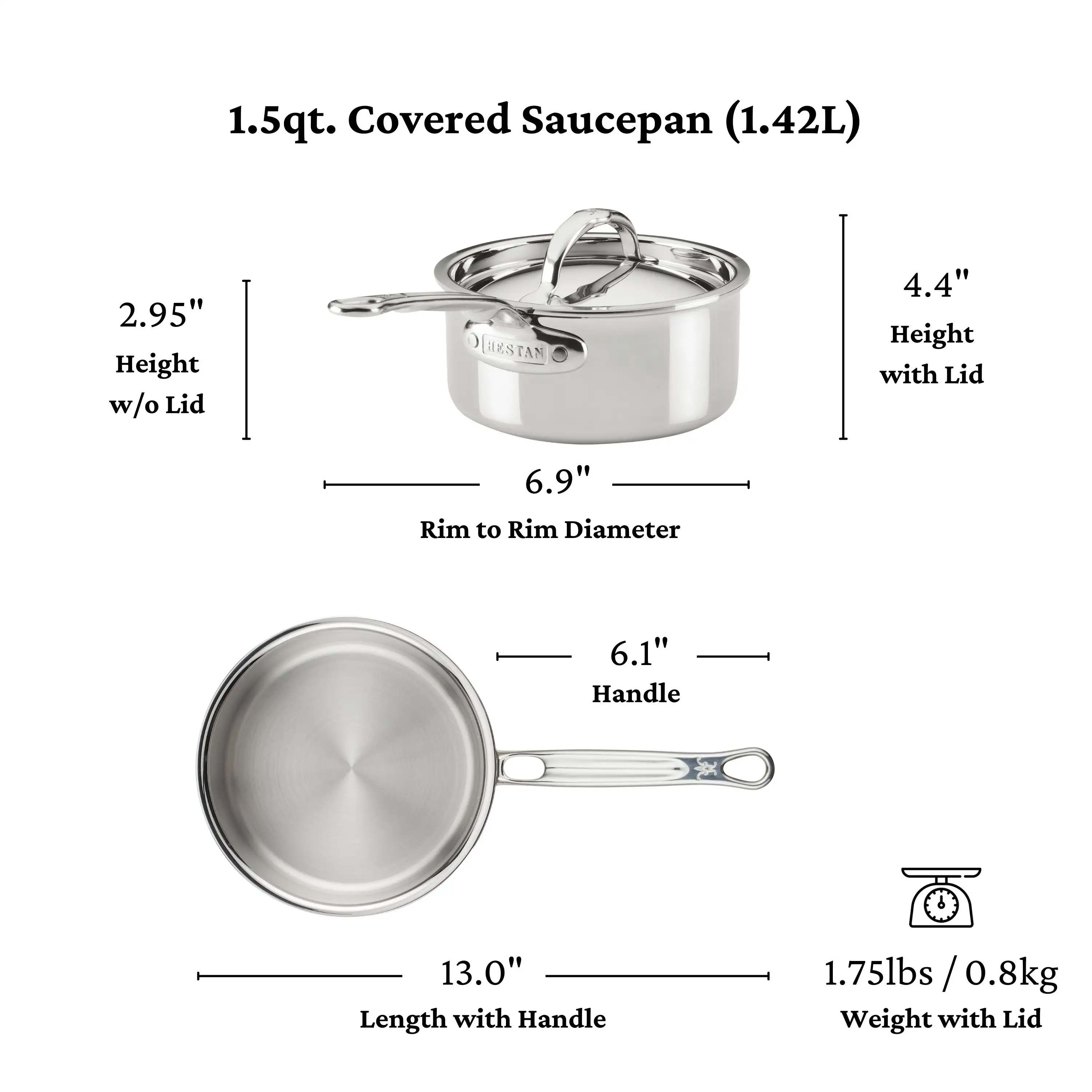 Polished Clad Stainless Steel Saucepans with Lid - Image 21