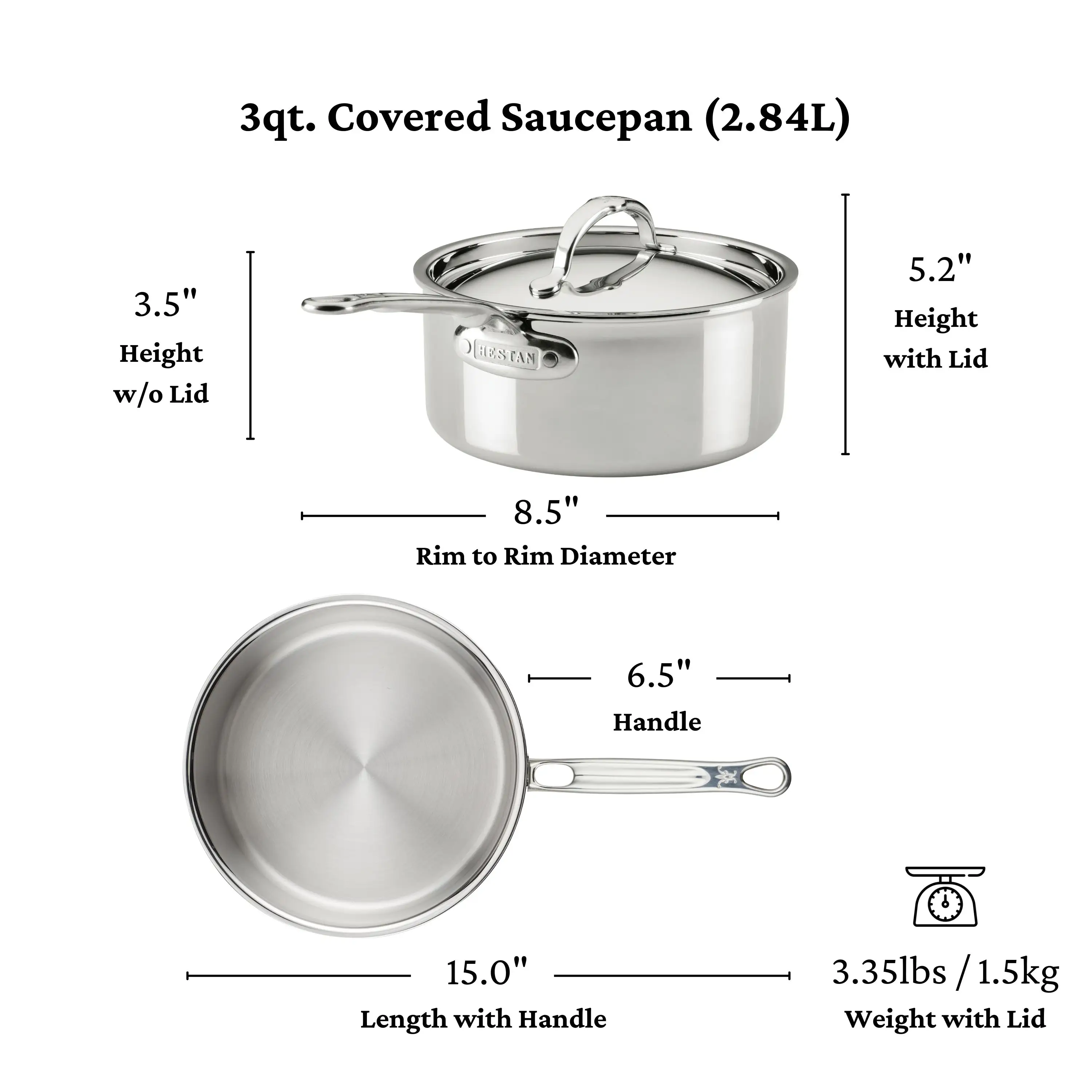 Polished Clad Stainless Steel Saucepans with Lid - Image 23