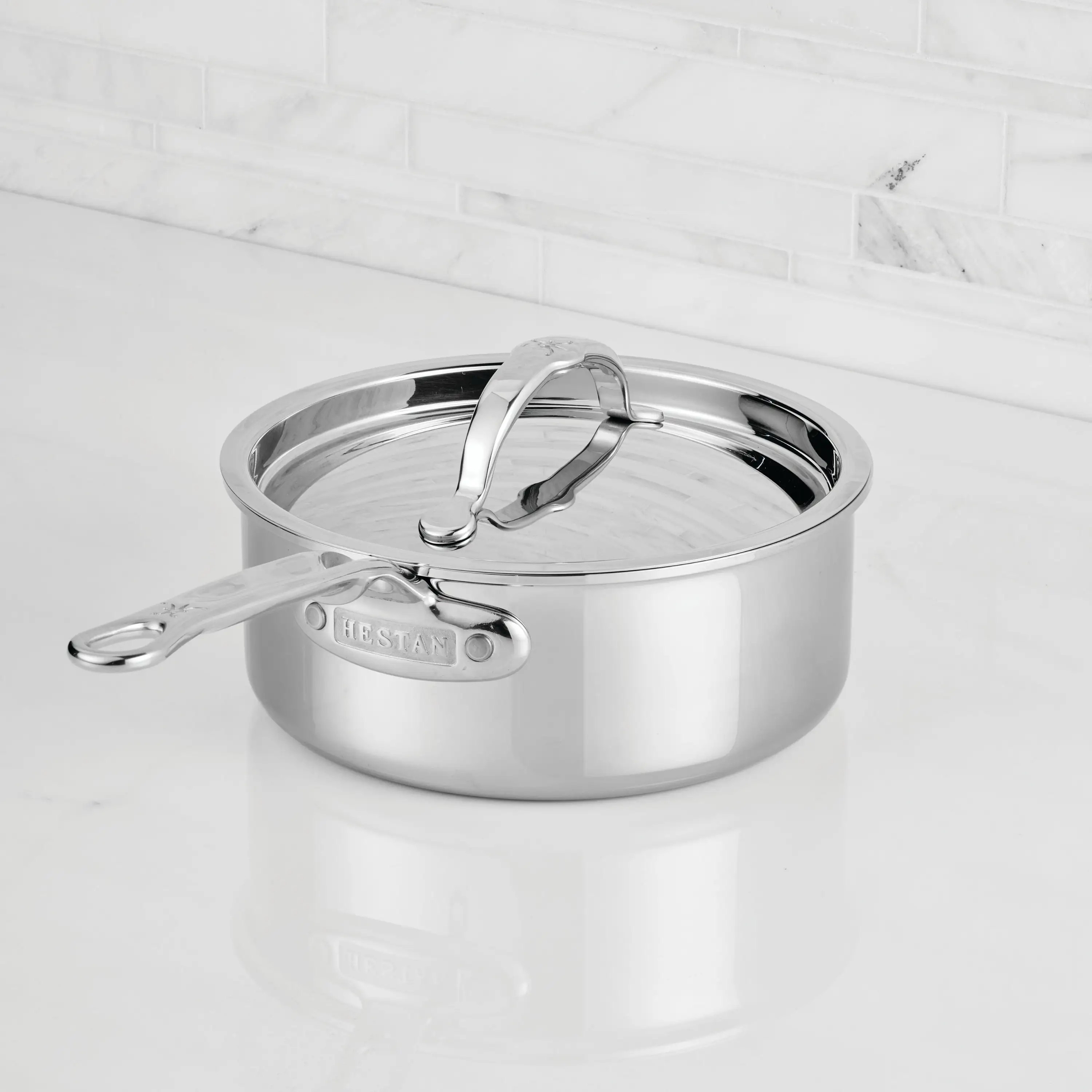 Polished Clad Stainless Steel Saucepans with Lid - Image 3