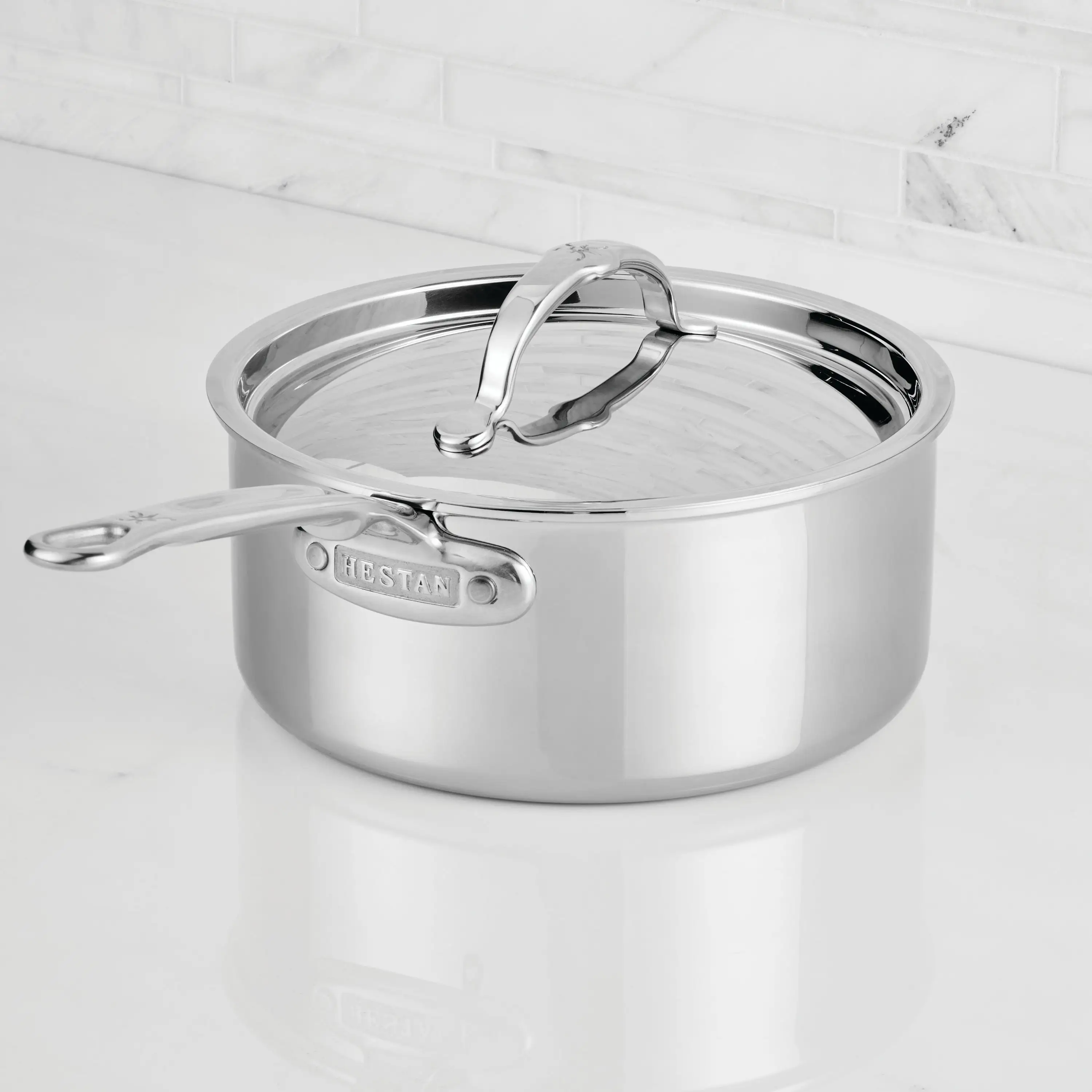 Polished Clad Stainless Steel Saucepans with Lid - Image 5