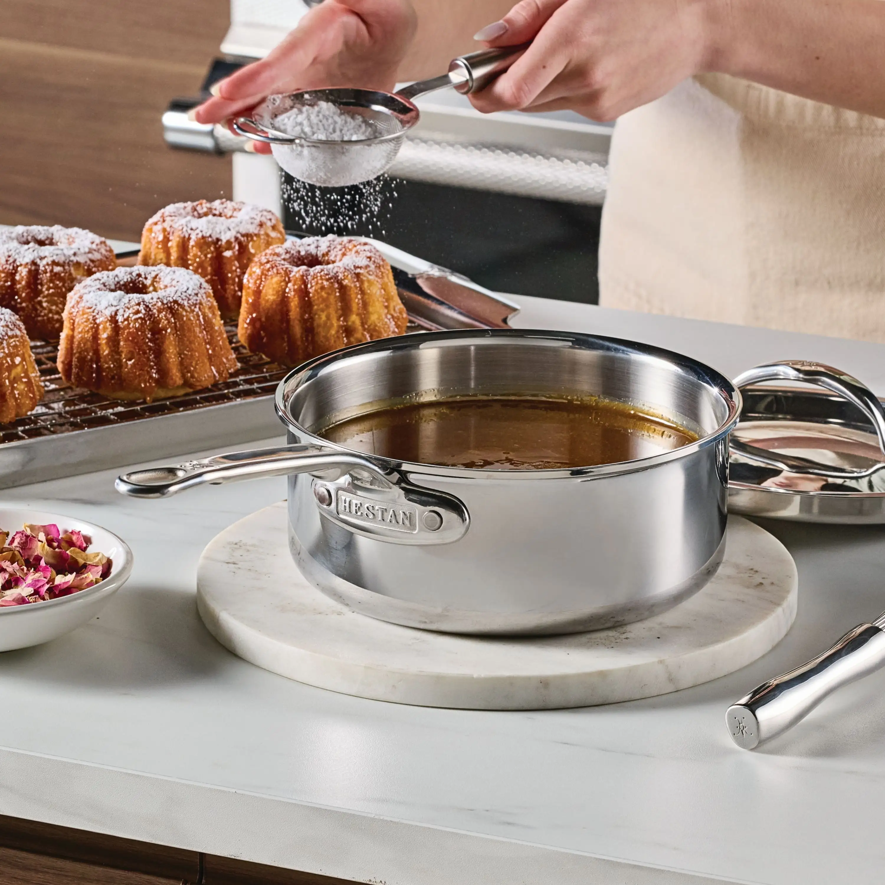 Polished Clad Stainless Steel Saucepans with Lid - Image 6