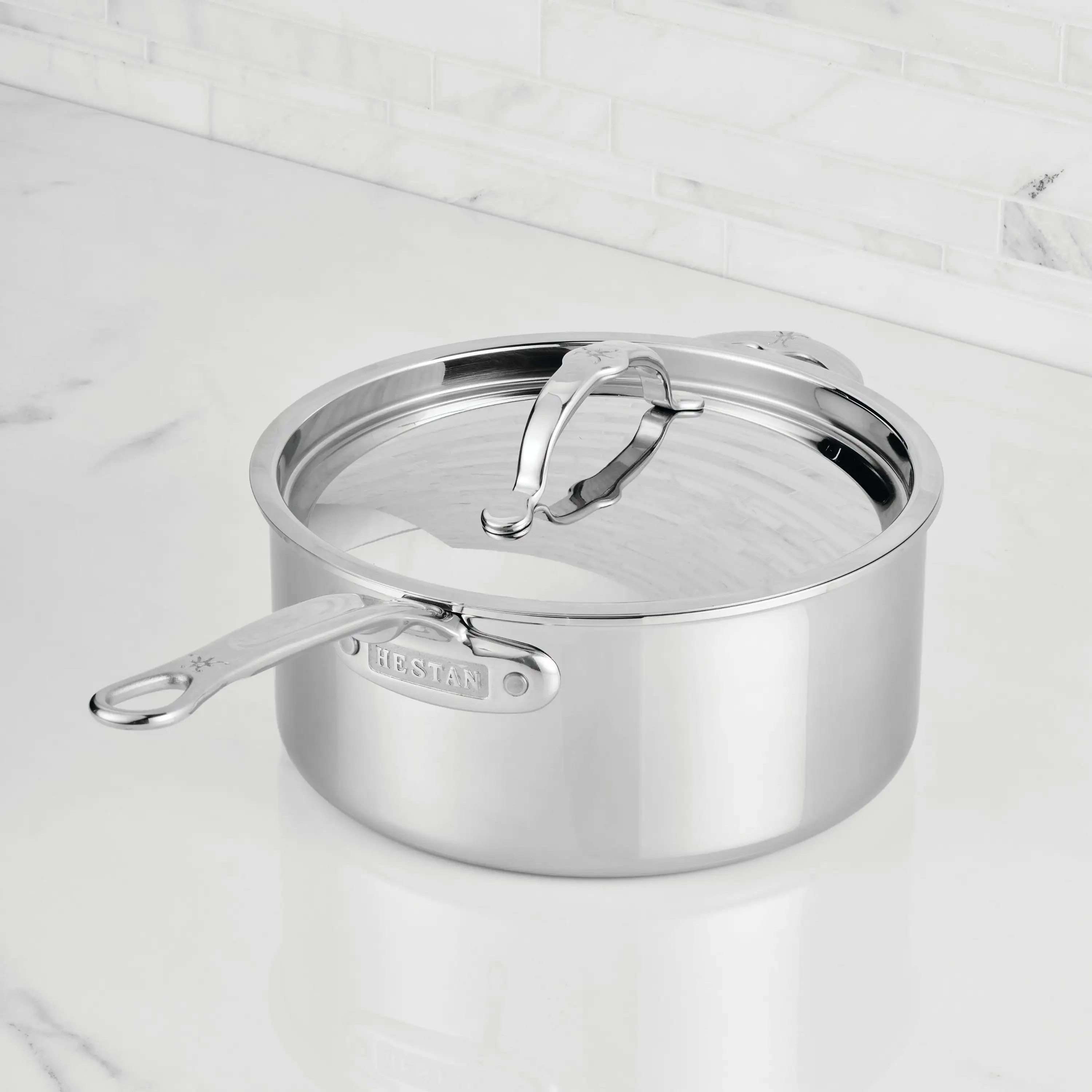 Polished Clad Stainless Steel Saucepans with Lid - Image 7