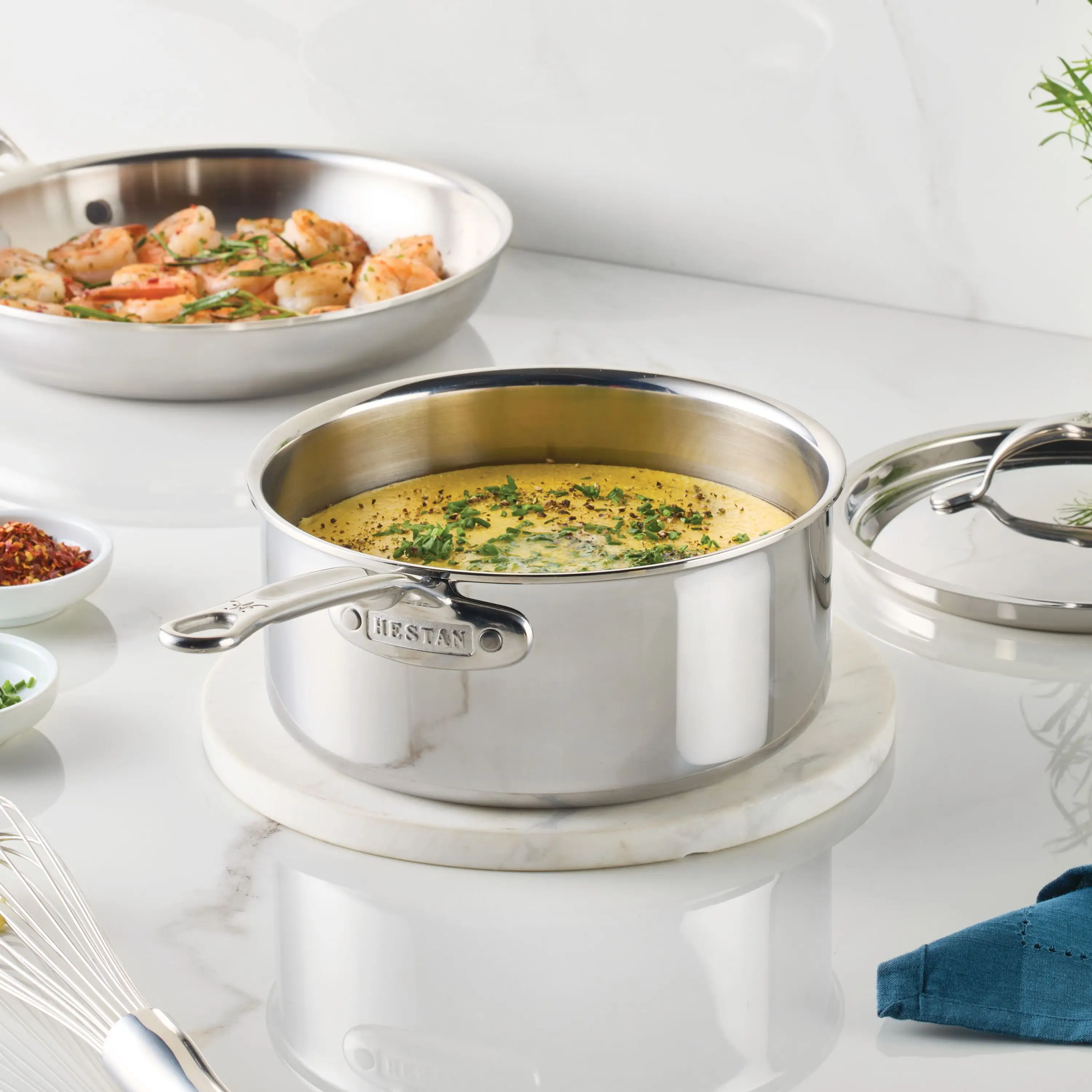 Polished Clad Stainless Steel Saucepans with Lid - Image 8