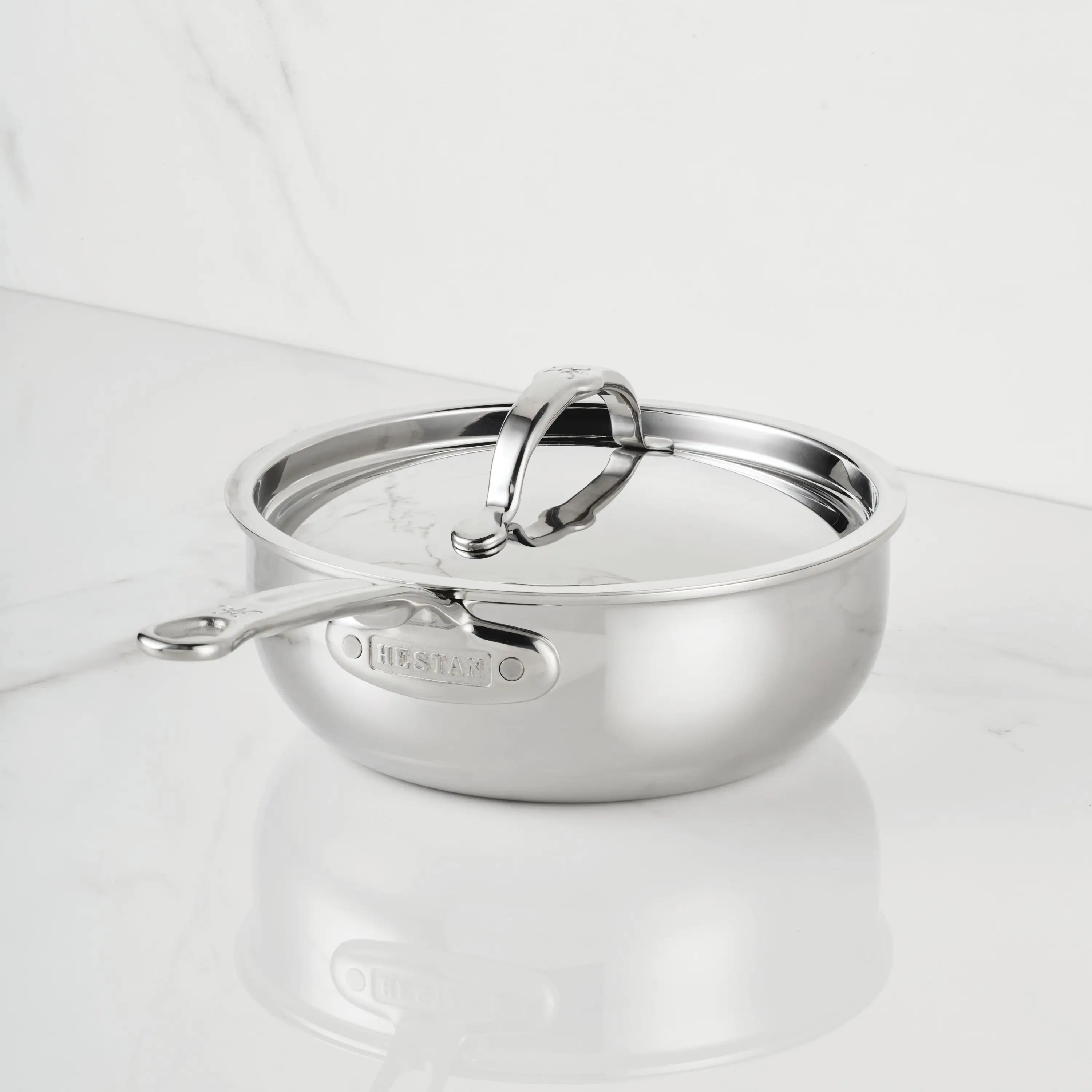 Polished Clad Stainless Steel Saucier Pan, 2-Quart