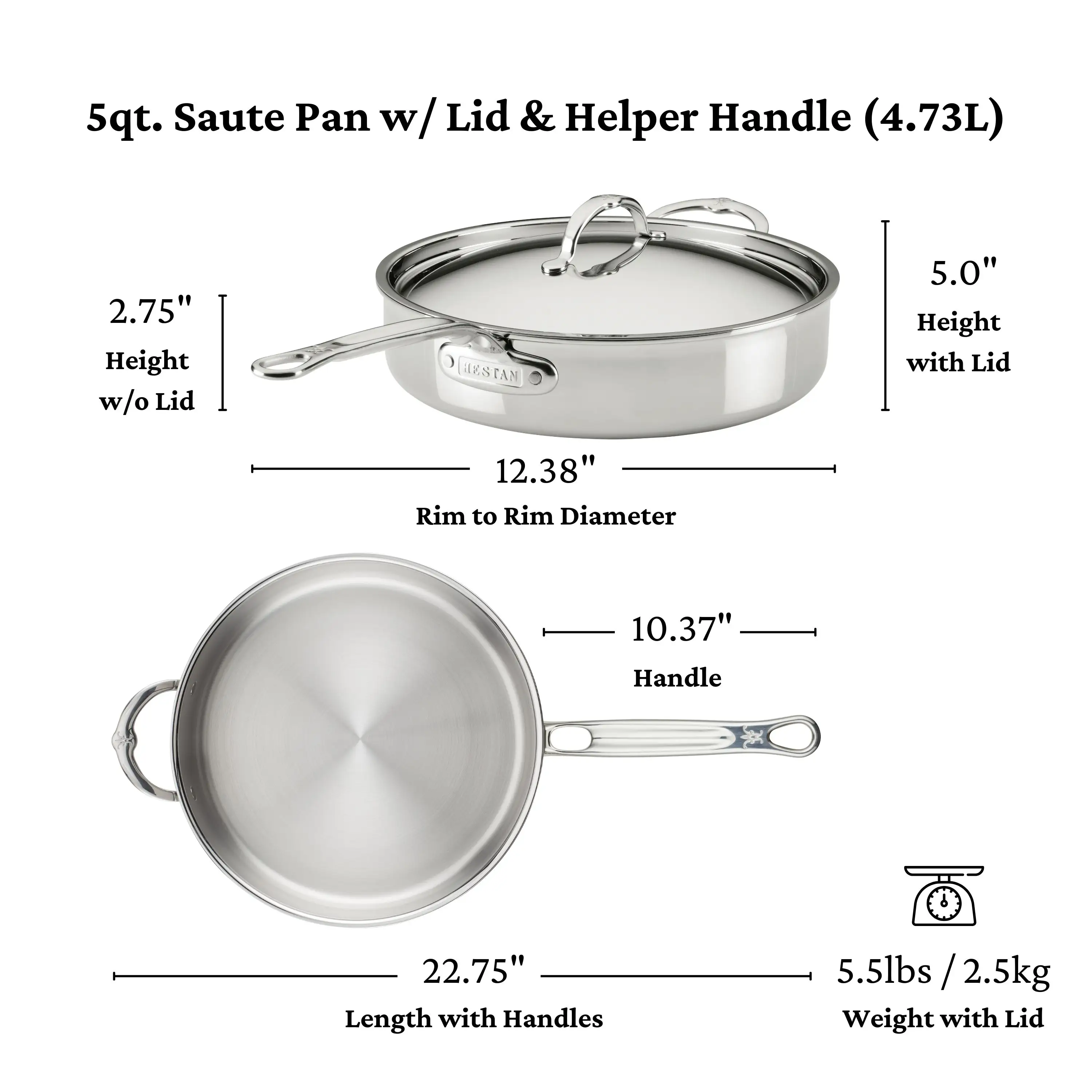 Polished Clad Stainless Steel Sauté Pans with Lid - Image 16