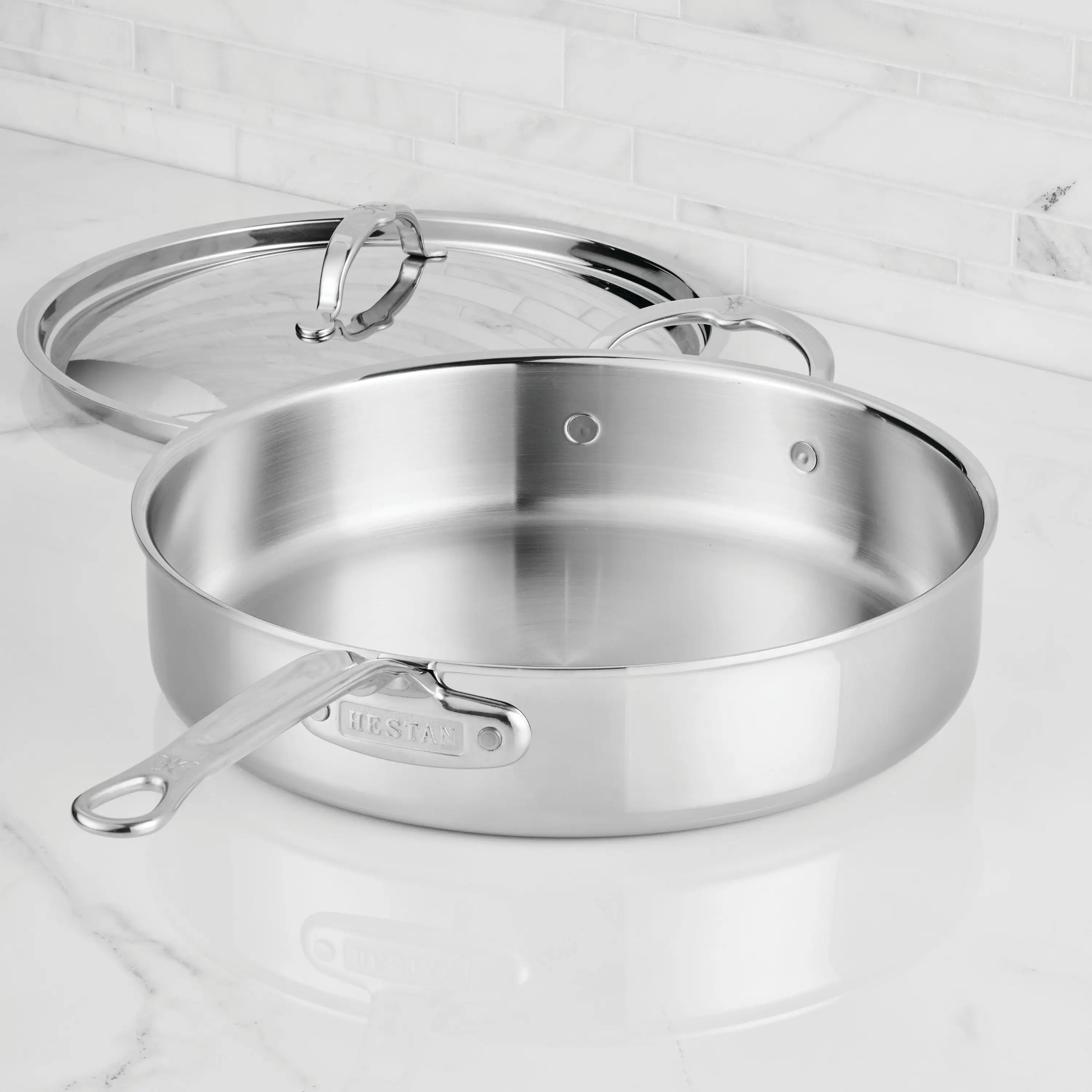 Polished Clad Stainless Steel Sauté Pans with Lid - Image 4