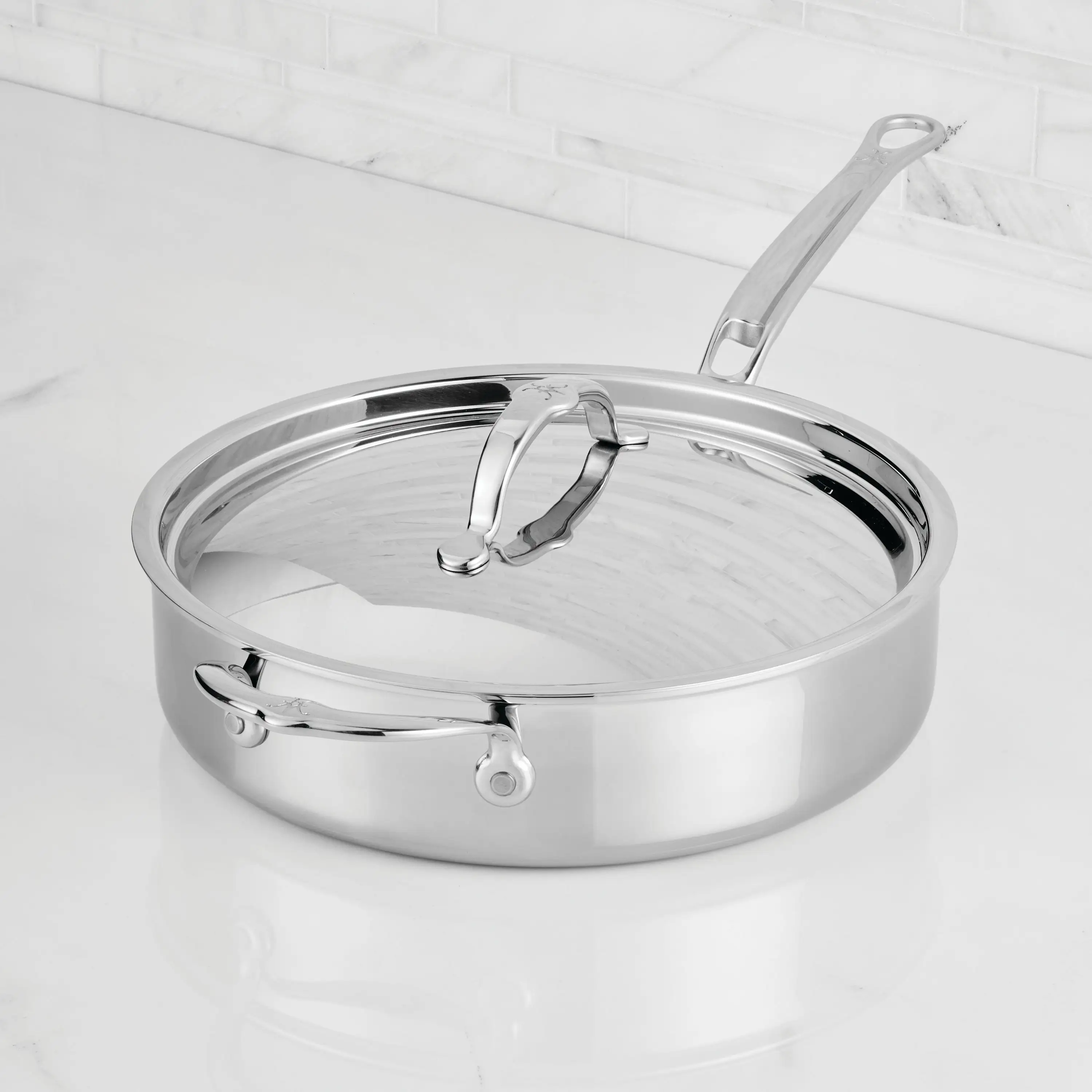 Polished Clad Stainless Steel Sauté Pans with Lid - Image 5