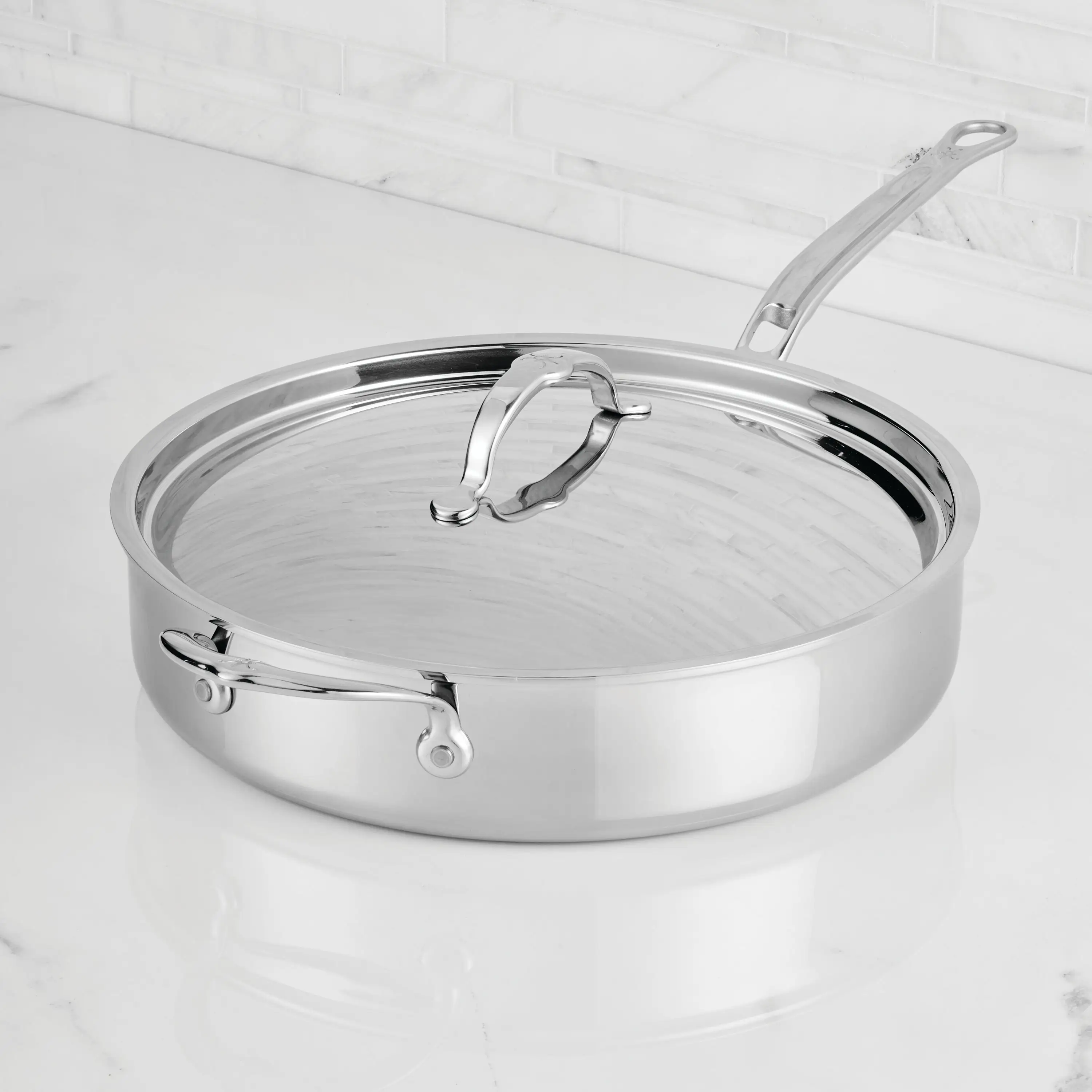 Polished Clad Stainless Steel Sauté Pans with Lid - Image 6
