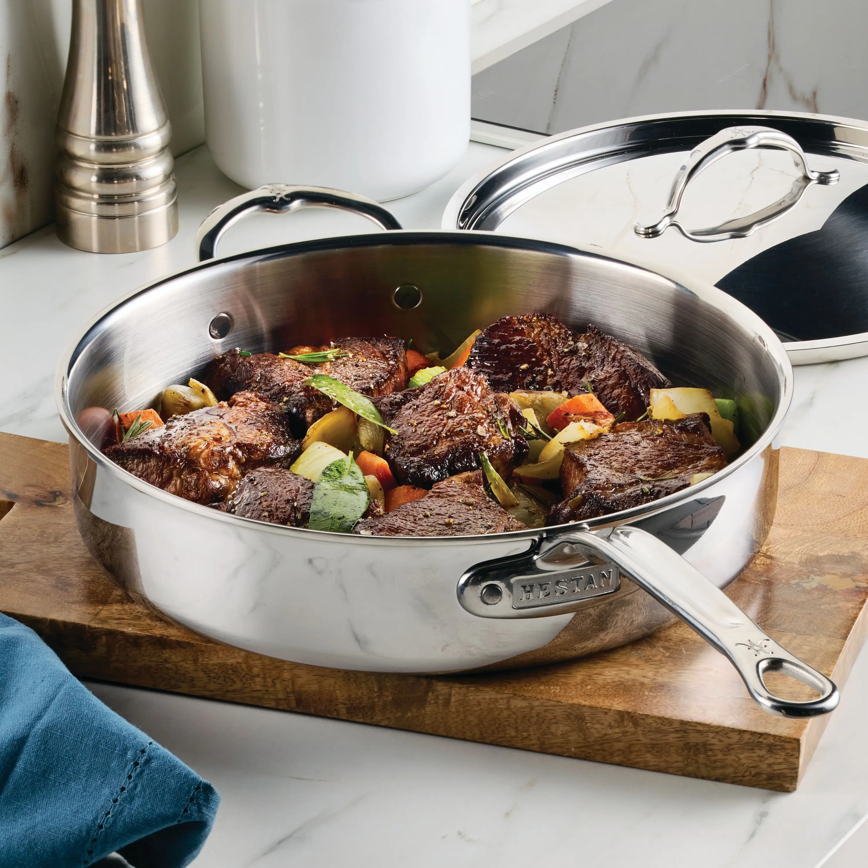 Polished Clad Stainless Steel Sauté Pans with Lid - Image 7