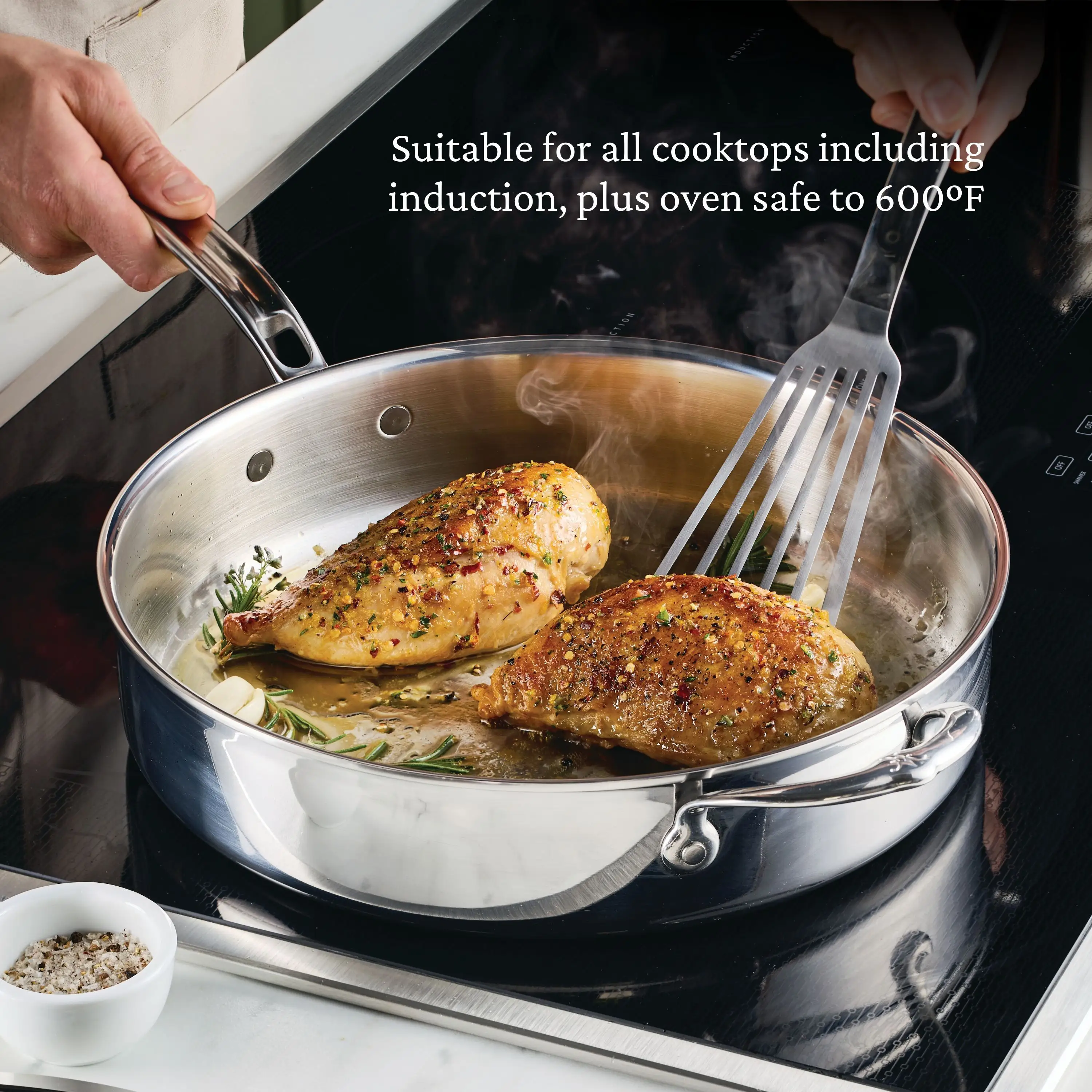 Polished Clad Stainless Steel Sauté Pans with Lid - Image 9