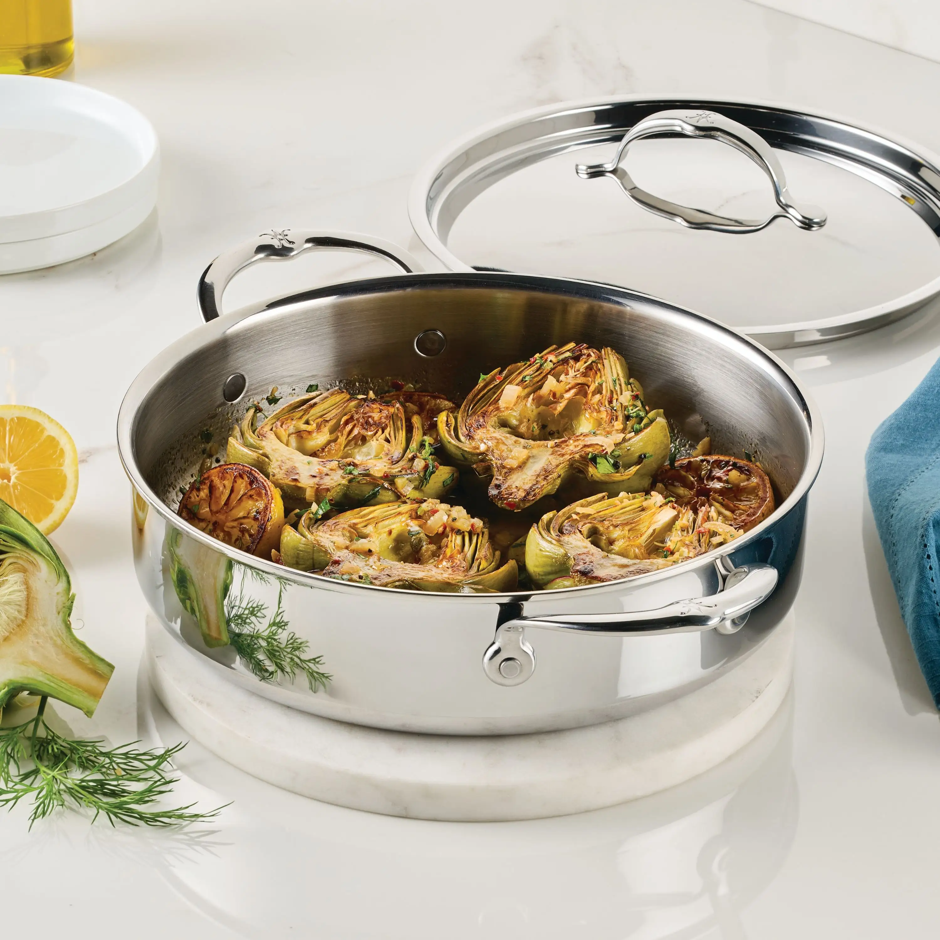 Polished Clad Stainless Steel Braiser with Lid, 3.5-Quart - Image 2