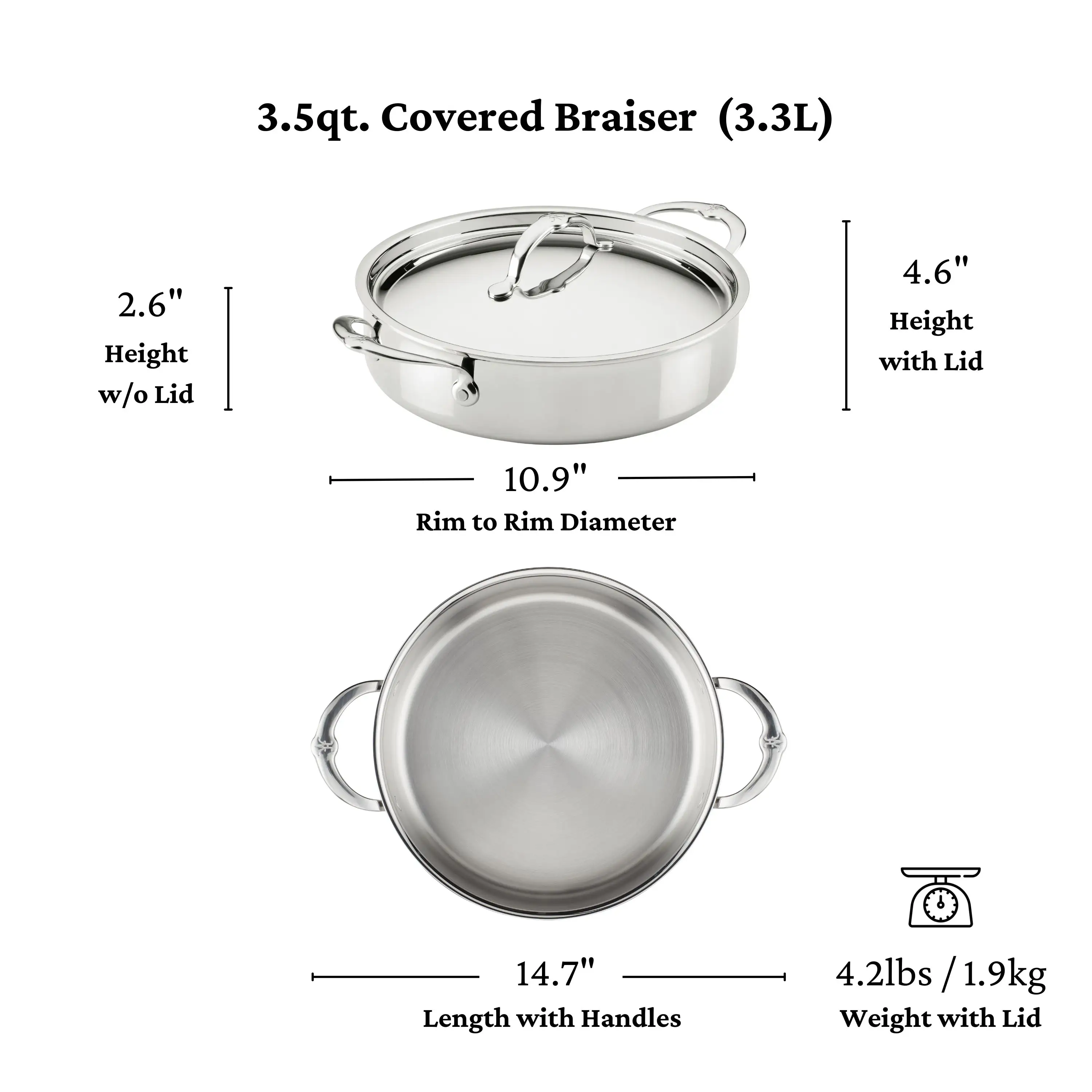 Polished Clad Stainless Steel Braiser with Lid, 3.5-Quart - Image 8