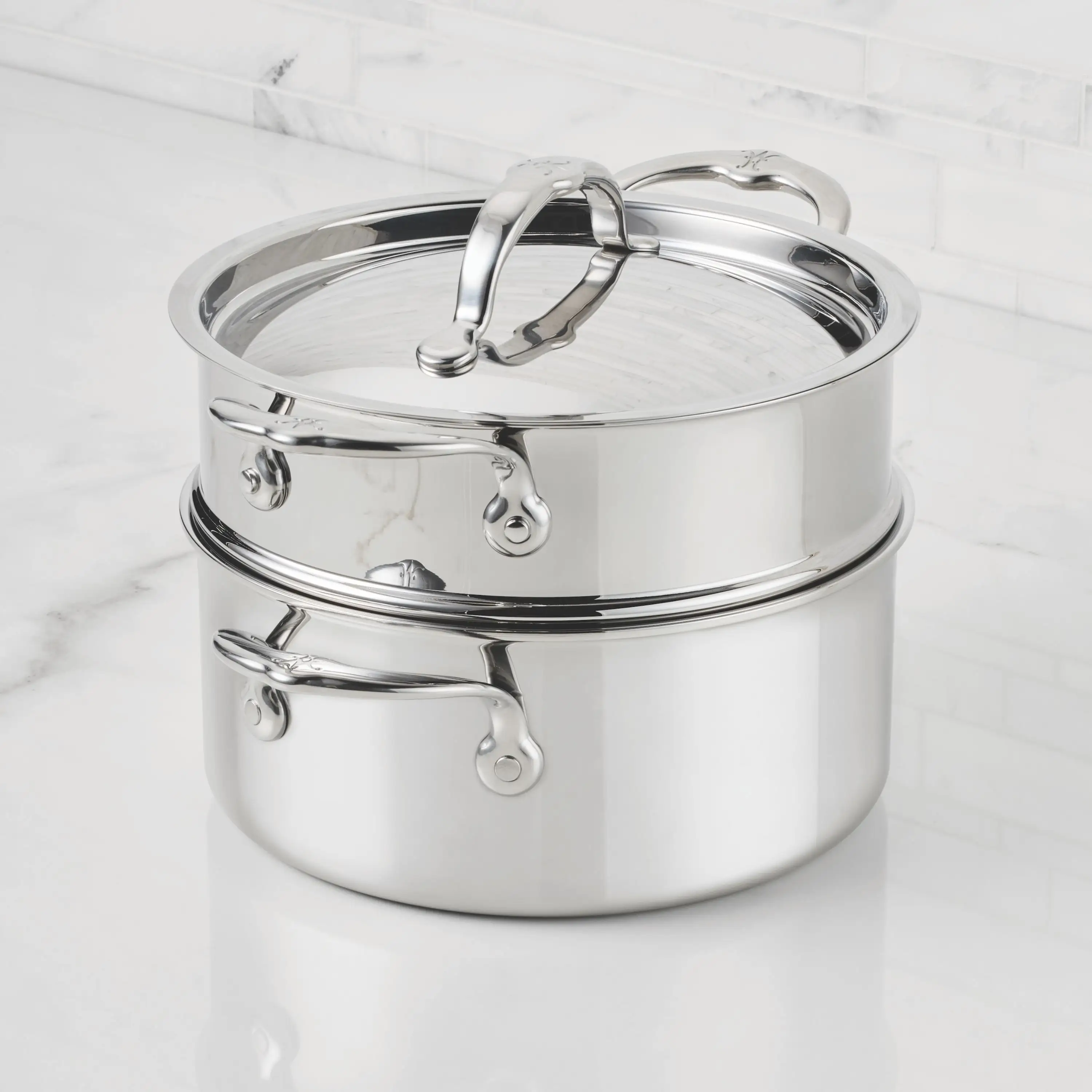 Polished Clad Stainless Steel 3-quart Soup Pot and Steamer Set