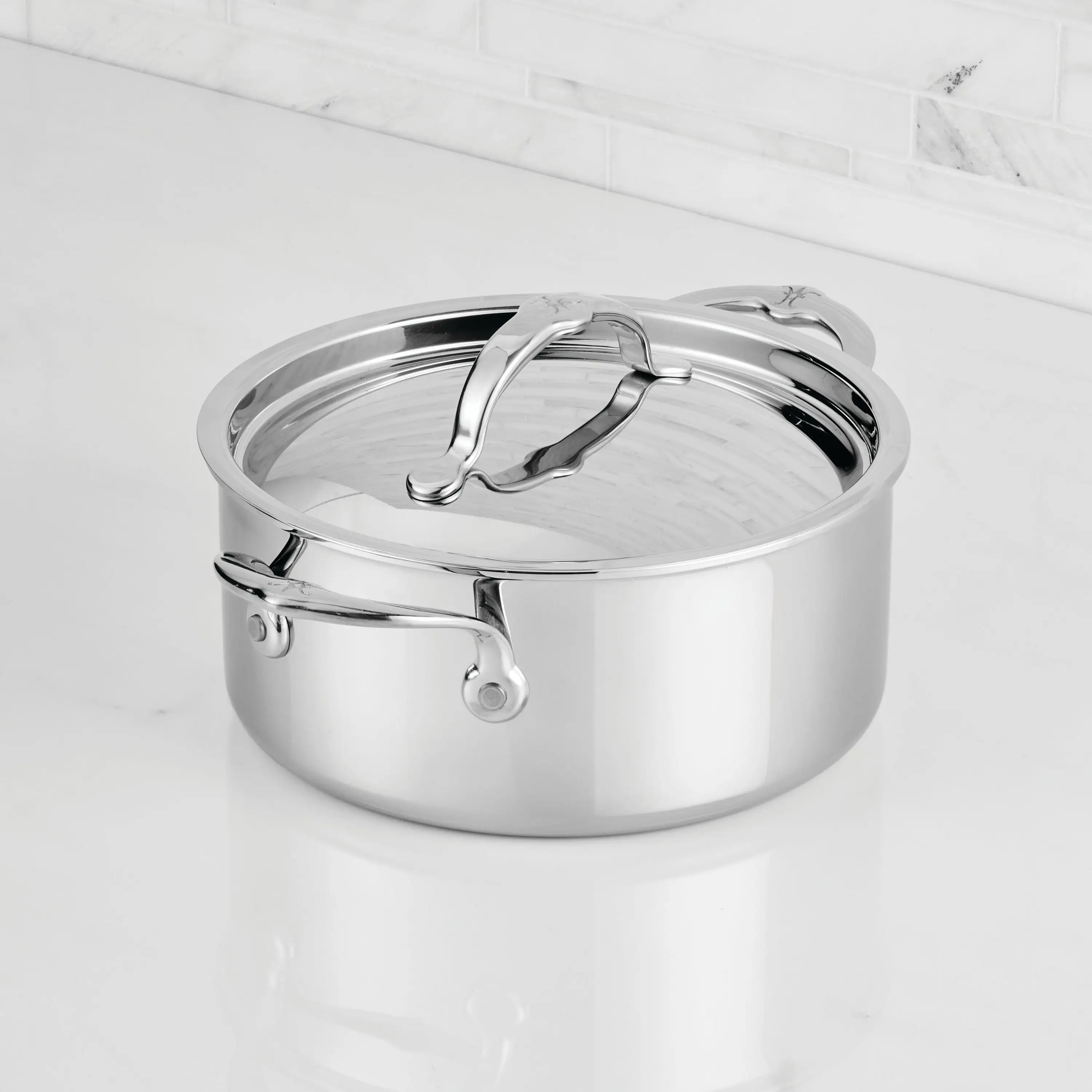 Polished Clad Stainless Steel Soup Pot with Lid