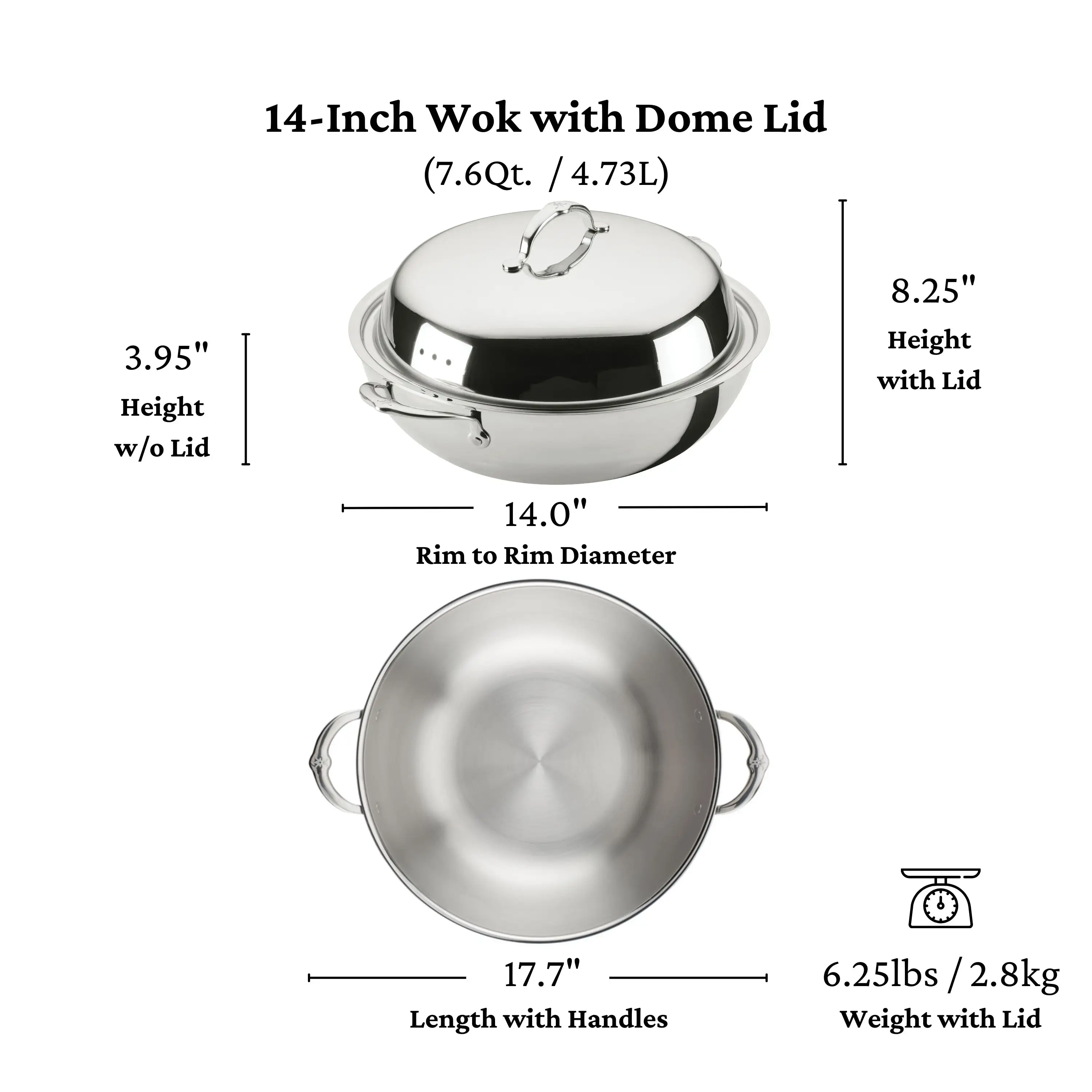 Polished Clad Stainless Steel Wok with Dome Lid, 14-Inch - Image 9