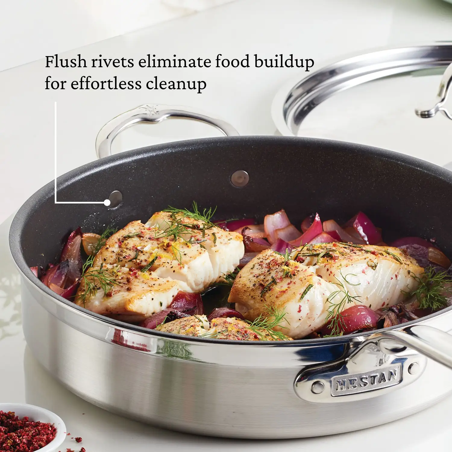 Brushed Clad Stainless Steel TITUM® Nonstick Sauté Pan with Lid, 5-Quart - Image 4
