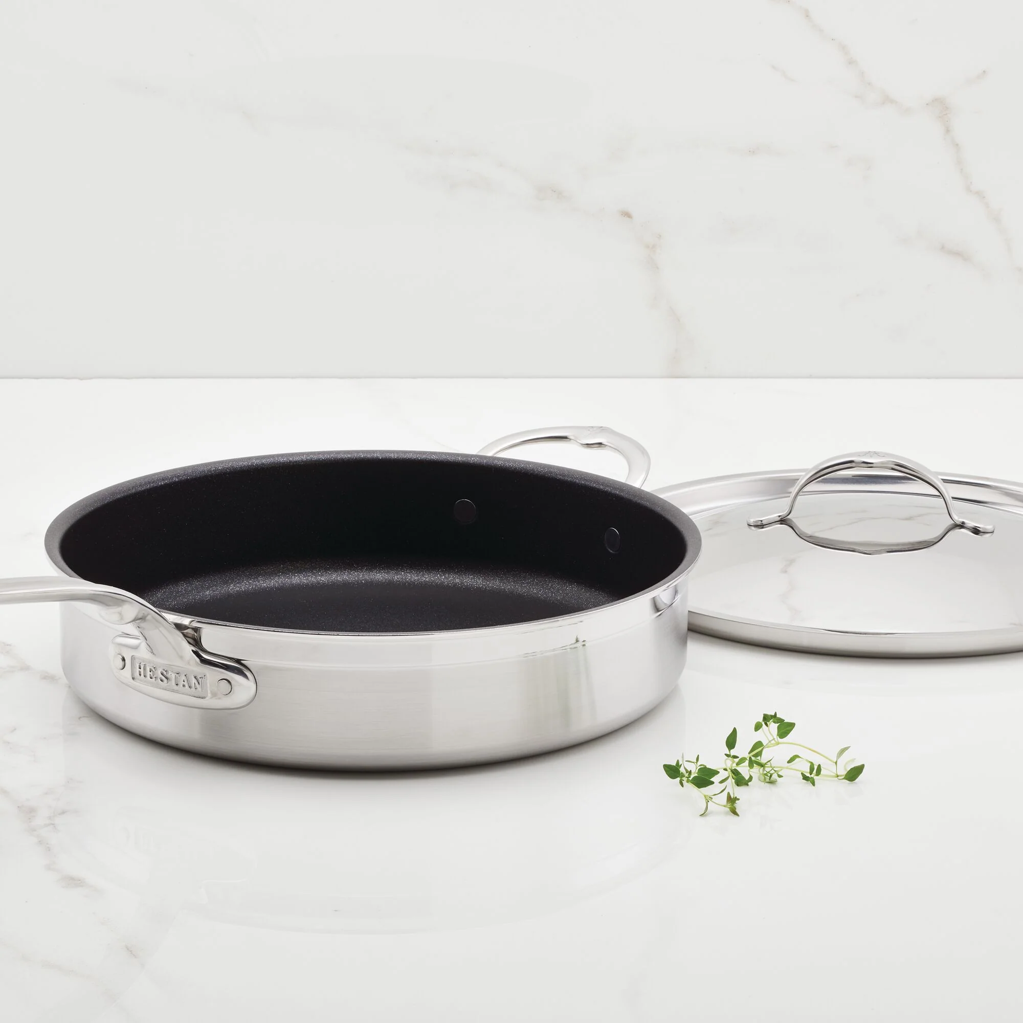 Brushed Clad Stainless Steel TITUM® Nonstick Sauté Pan with Lid, 5-Quart - Image 8
