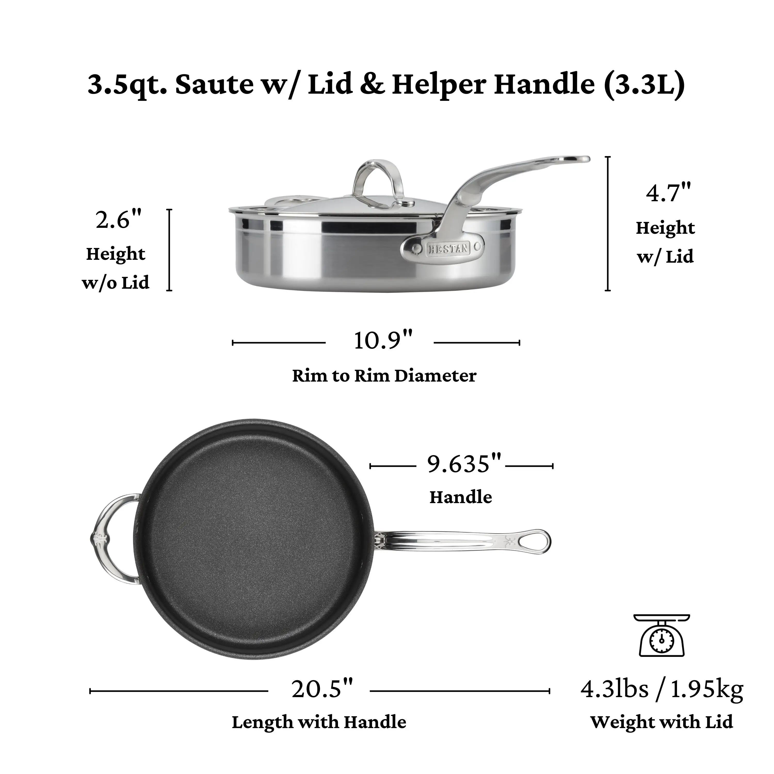 Brushed Clad Stainless Steel TITUM® Nonstick Sauté Pan with Lid, 3.5-Quart - Image 10