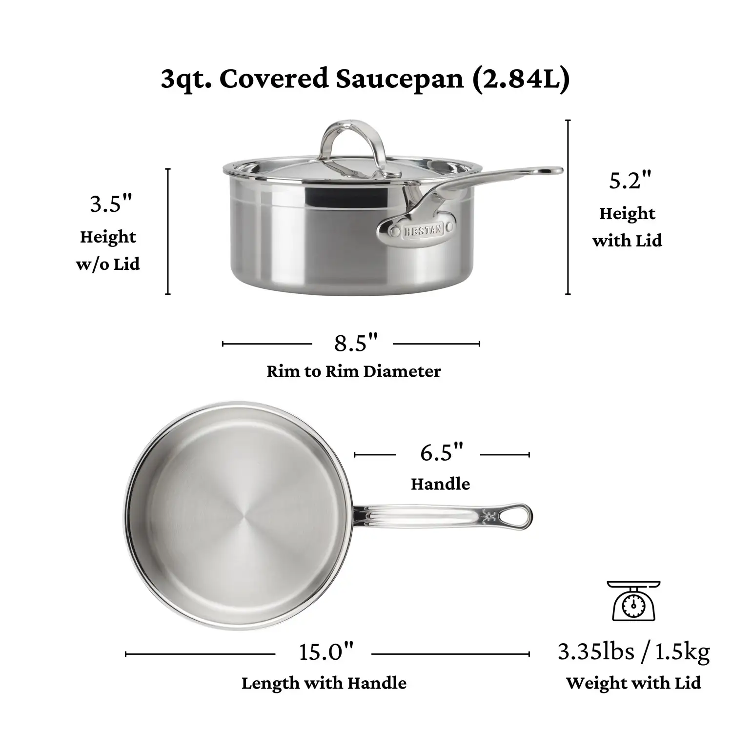 Brushed Clad Stainless Steel Saucepans with Lid - Image 19